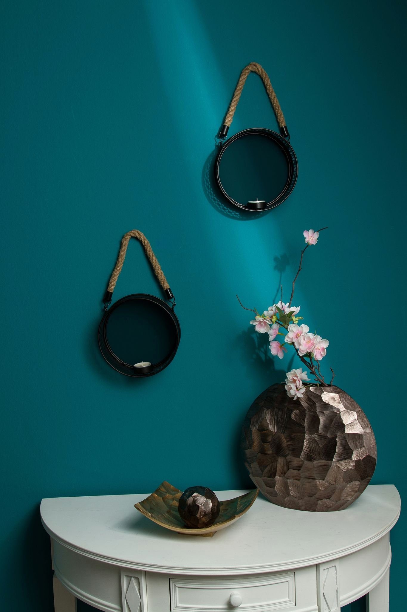 Spiegelwandblaker 18x18x6 Kerzenhalter, elbmöbel Kerzenhalter 2er Wandkerzenhalter metall schwarz Dekoration: mit Set Wandspiegel cm 2er Set