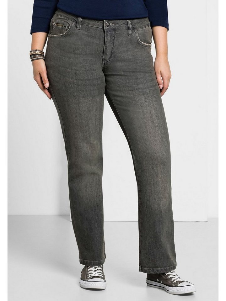 5-Pocket-Form, Größen mit in Große Used-Effekten Bootcut-Jeans Sheego