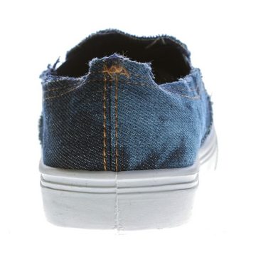 Scandi Halb Schuhe Ballerina Sneakers Slipper Jeans-Stoff Slip-On Sneaker Jeansstoff, bunte Farbsprenkel, Used-Look