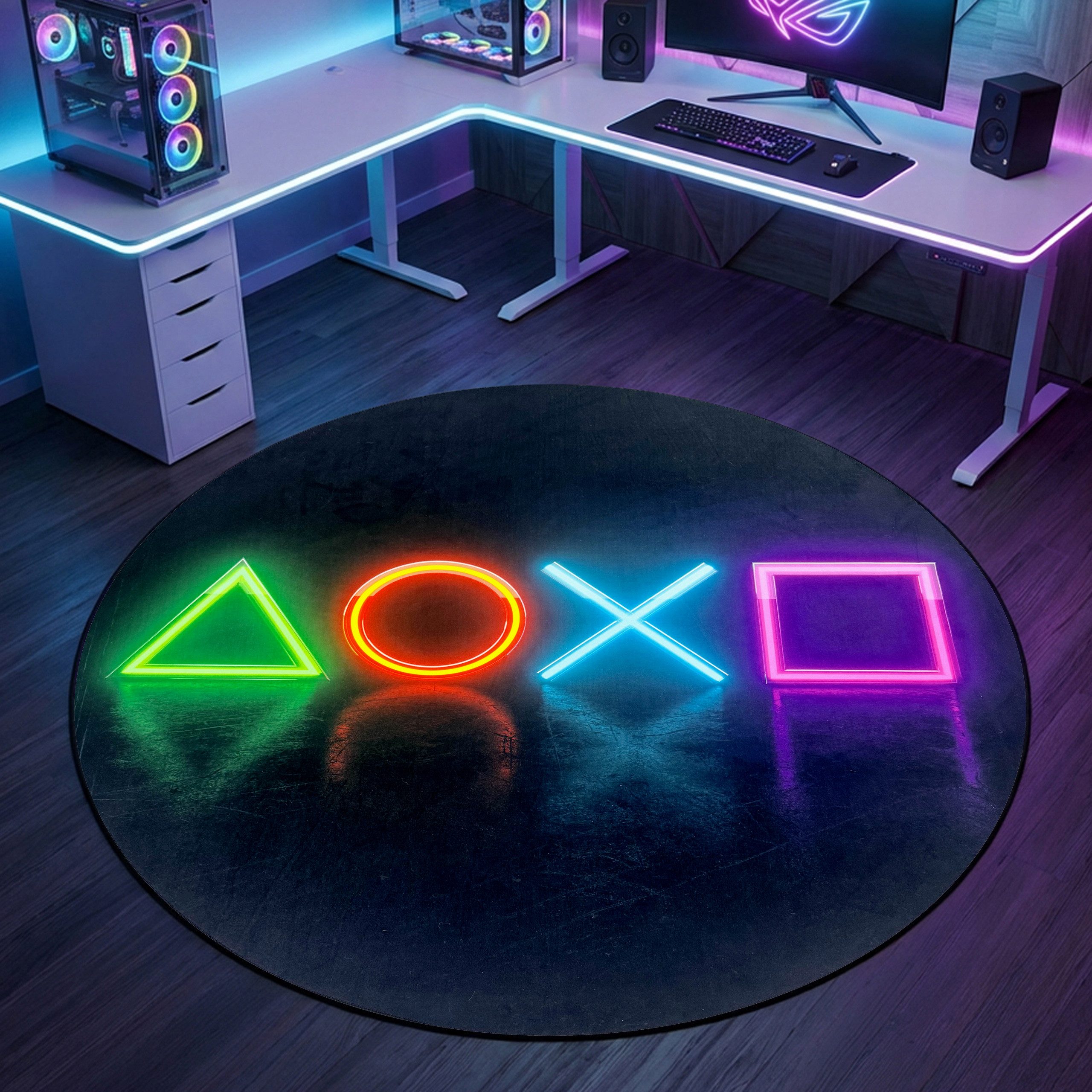 Carpetia Designteppich Gaming Style, rund, Höhe: 5 mm, mit grafischen Gaming-Motiven in Neon-Optik
