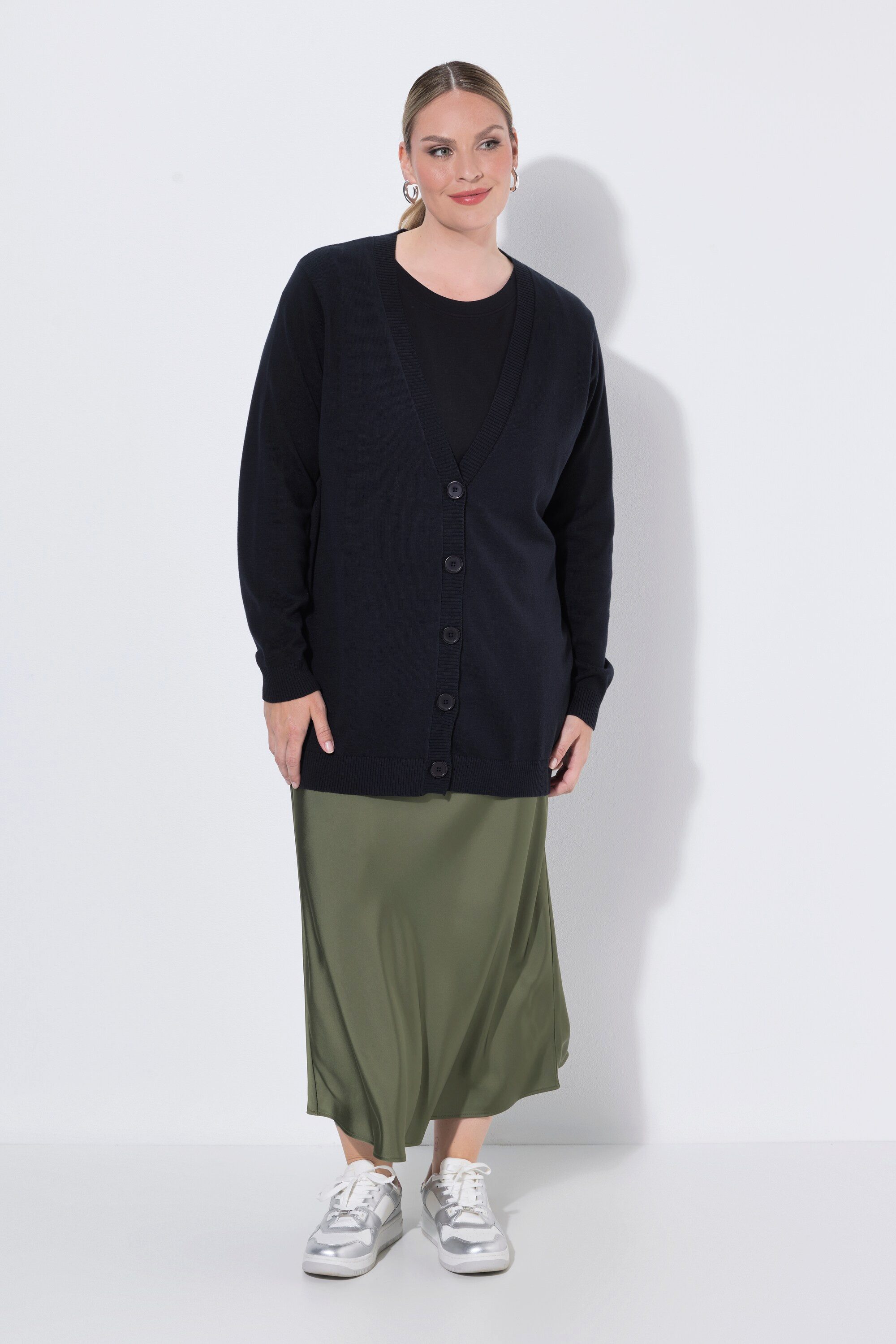 MIAMODA Strickjacke Long-Strickjacke Regular Fit V-Ausschnitt