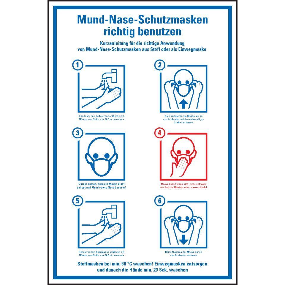 König Werbeanlagen Hinweisschild Mund-Nase-Schutzmasken richtig benutzen,Folie,selbstkl.,200x300mm