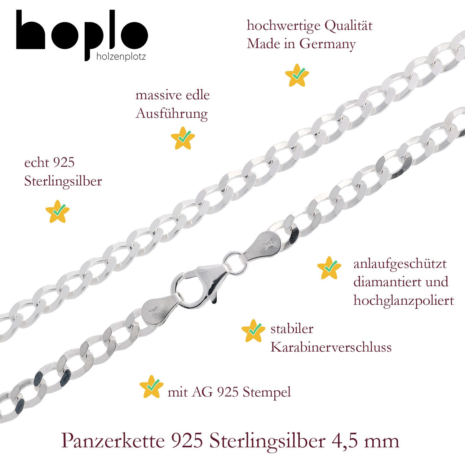 HOPLO Panzerkette Silberkette Panzerkette Länge 45cm - Breite 4,5mm - 925 Silber, Made in Germany – Bild 3 von 5