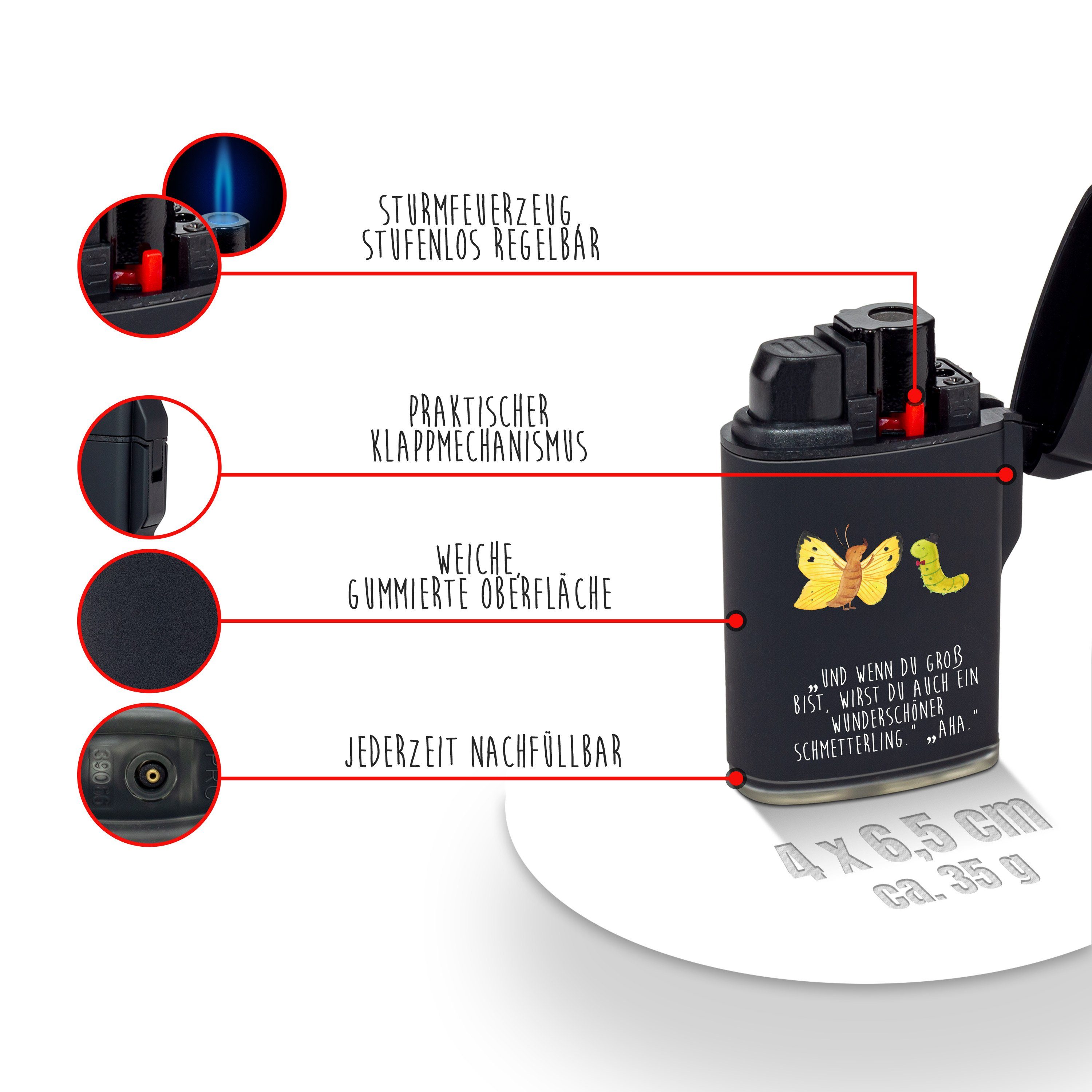 Mr. & Mrs. Panda Feuerzeug Raupe & Schmetterling Schwarz Geschenk