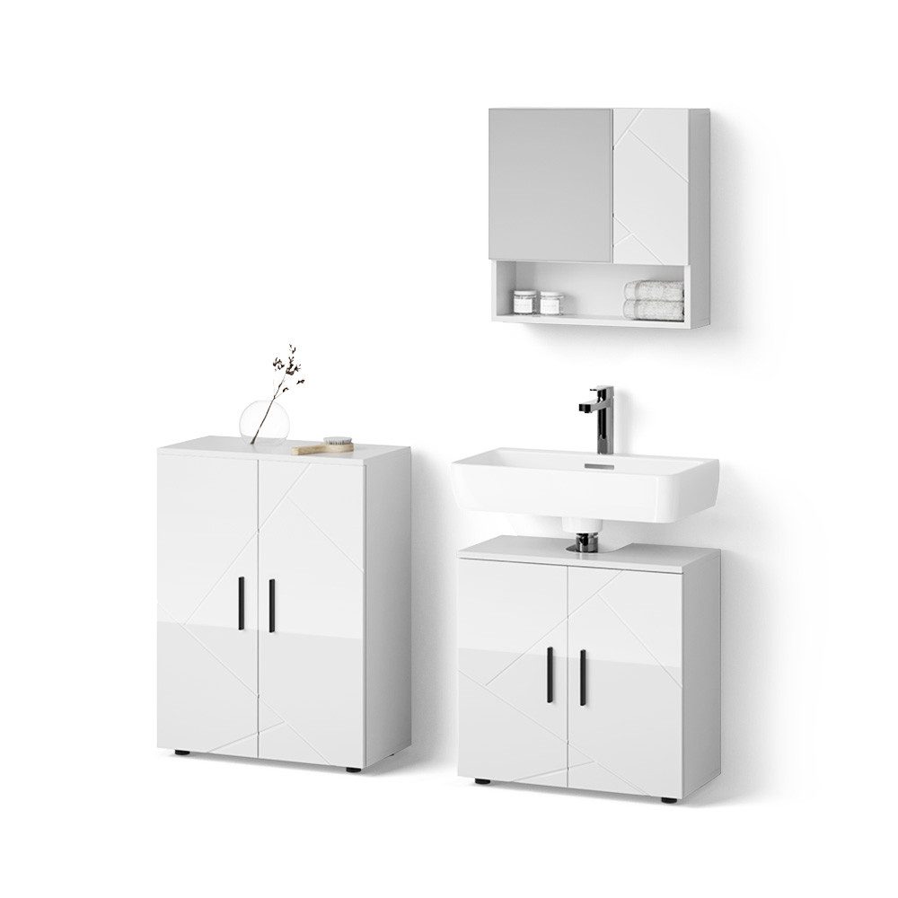 Livinity® Badmöbel-Set Ronco, Weiß Hochglanz/Weiß, 3 günstig online kaufen