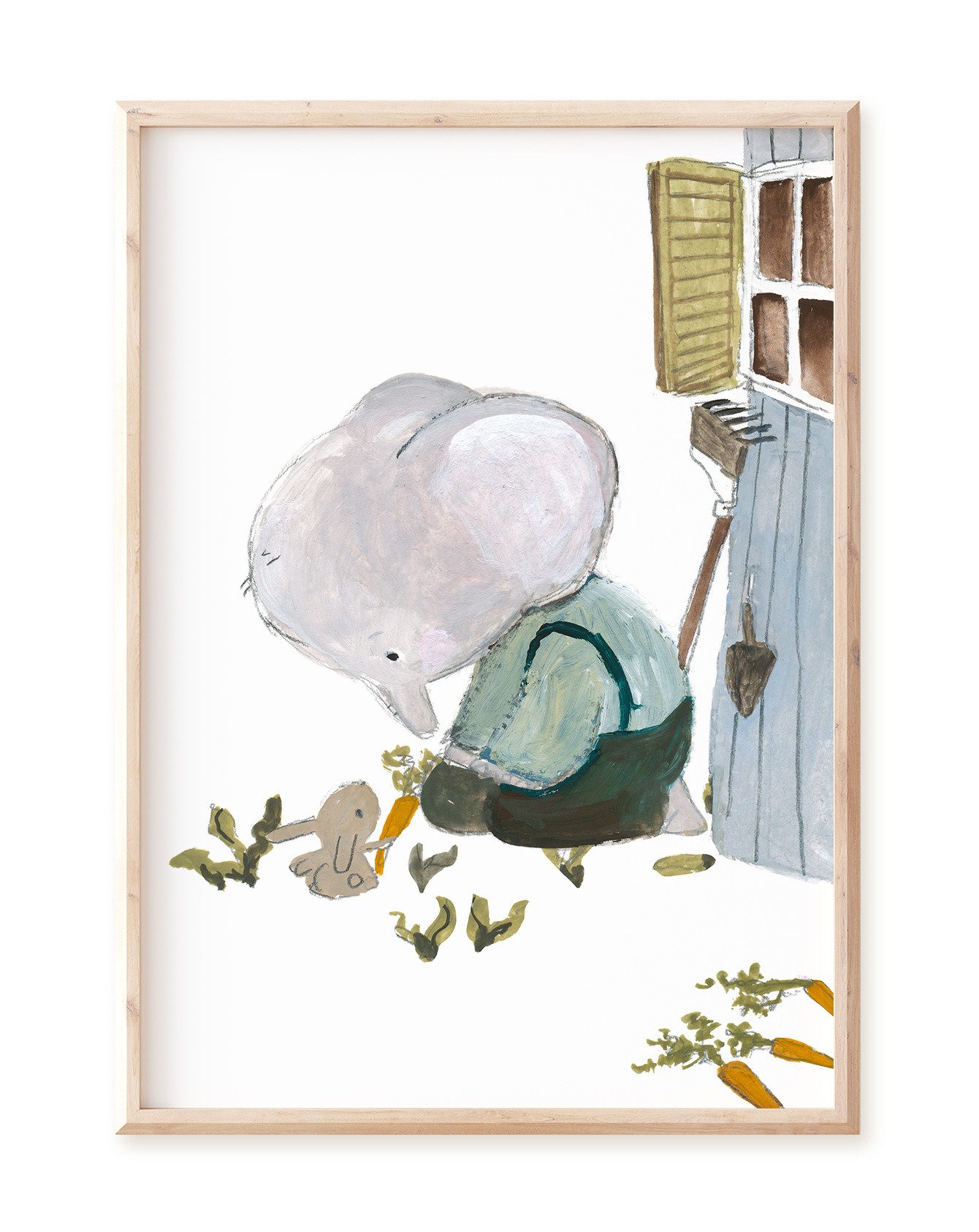 Pipapier Poster "Elefant im Garten", Kinderzimmerposter Tierposter, Kinderposter mit liebevollen Tiermotiven im Garten, Kinderzimmerbilder