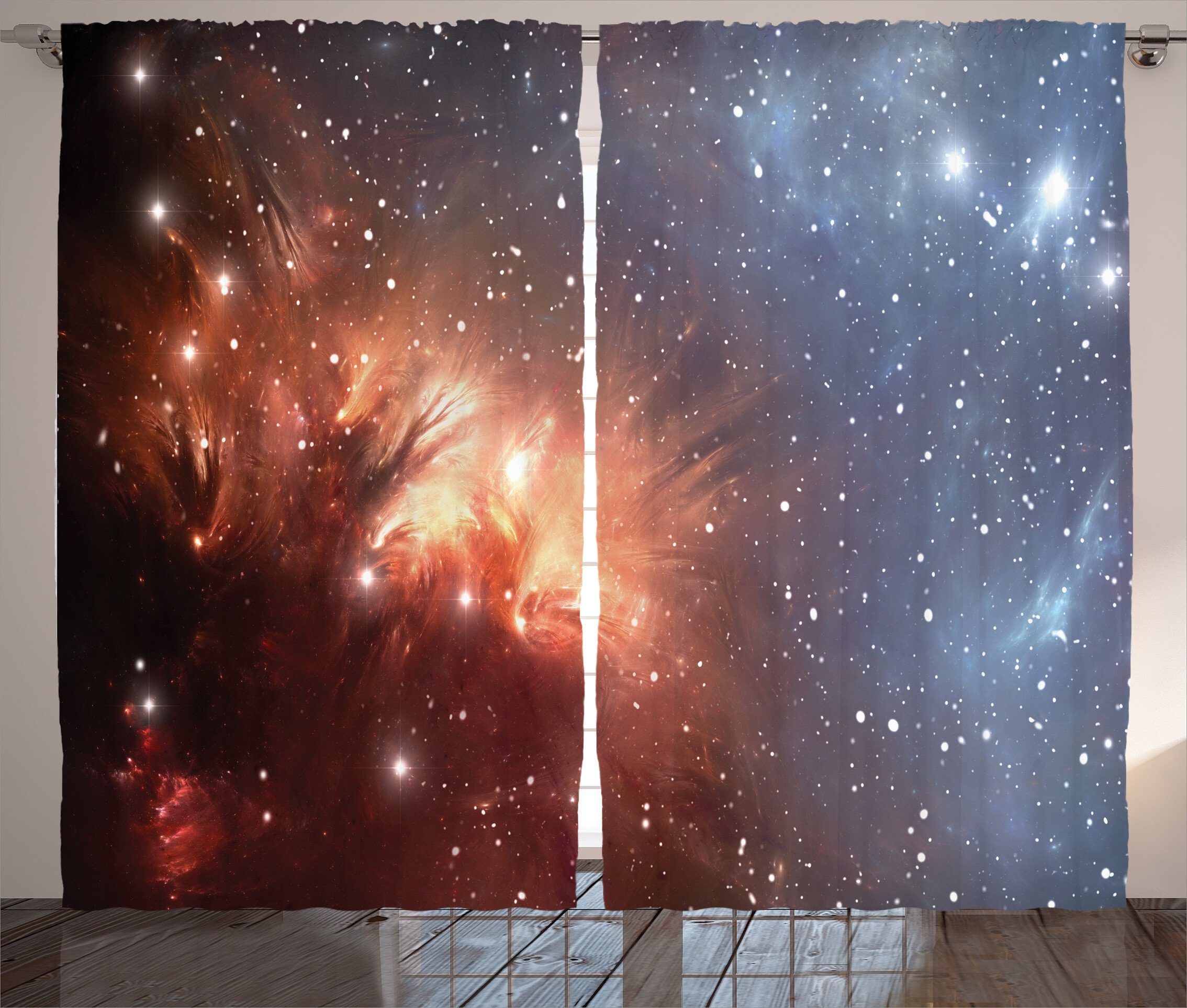 Gardine Schlafzimmer Kräuselband Vorhang mit Schlaufen und Haken, Abakuhaus, Nebel Astronomie Kosmos Raum