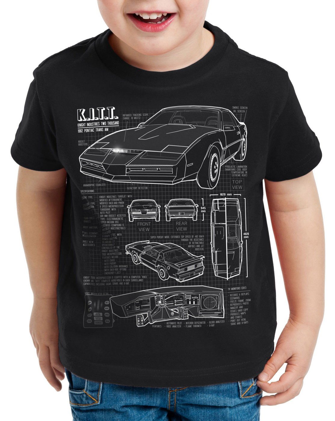 style3 Print-Shirt Kinder T-Shirt K.I.T.T. blaupause michael knight 2000 black rider schwarz