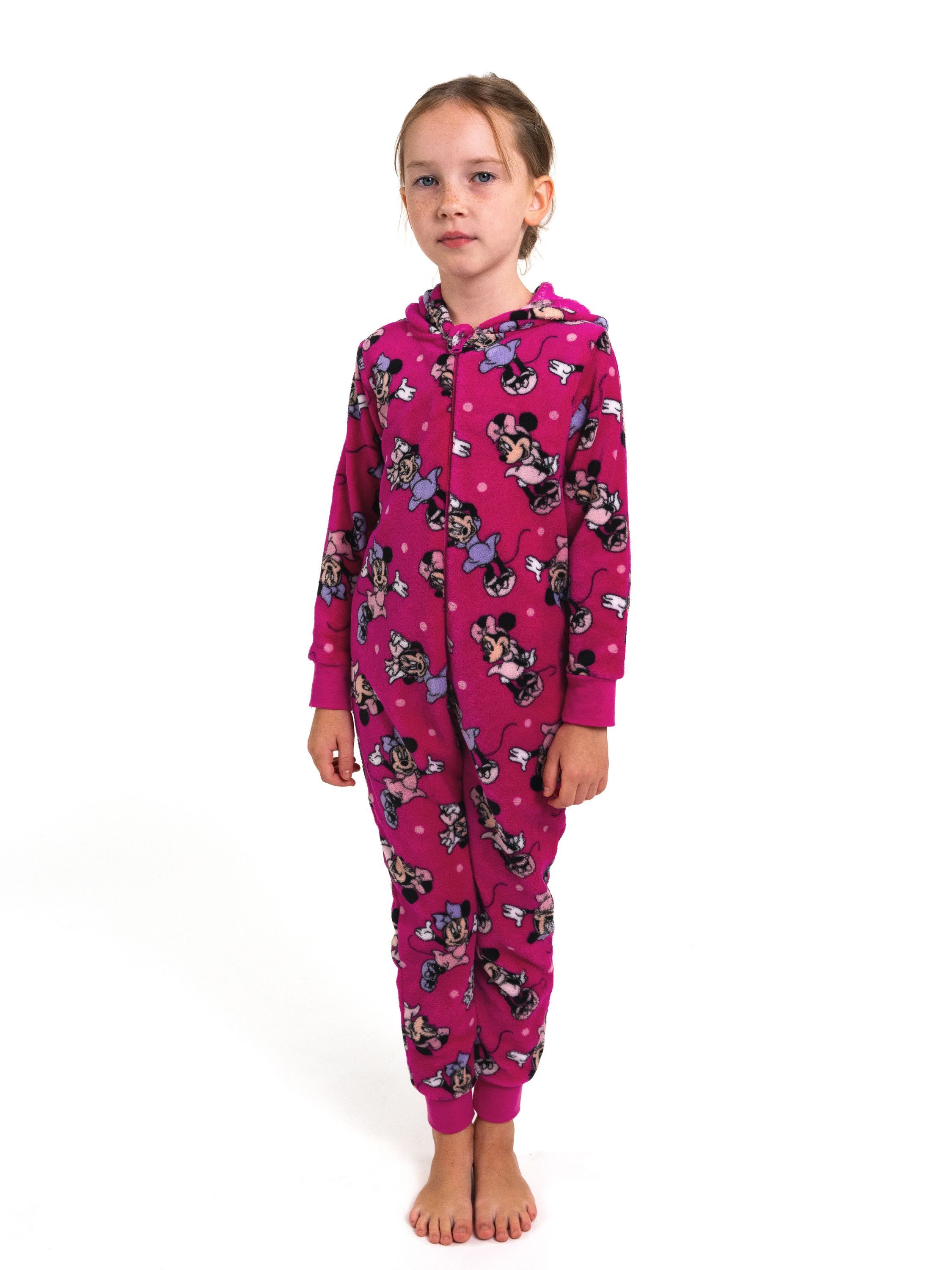 Jumpsuit Disney Minnie Mouse Jumpsuit mit Kapuze Overall Pyjama Schlafanzug
