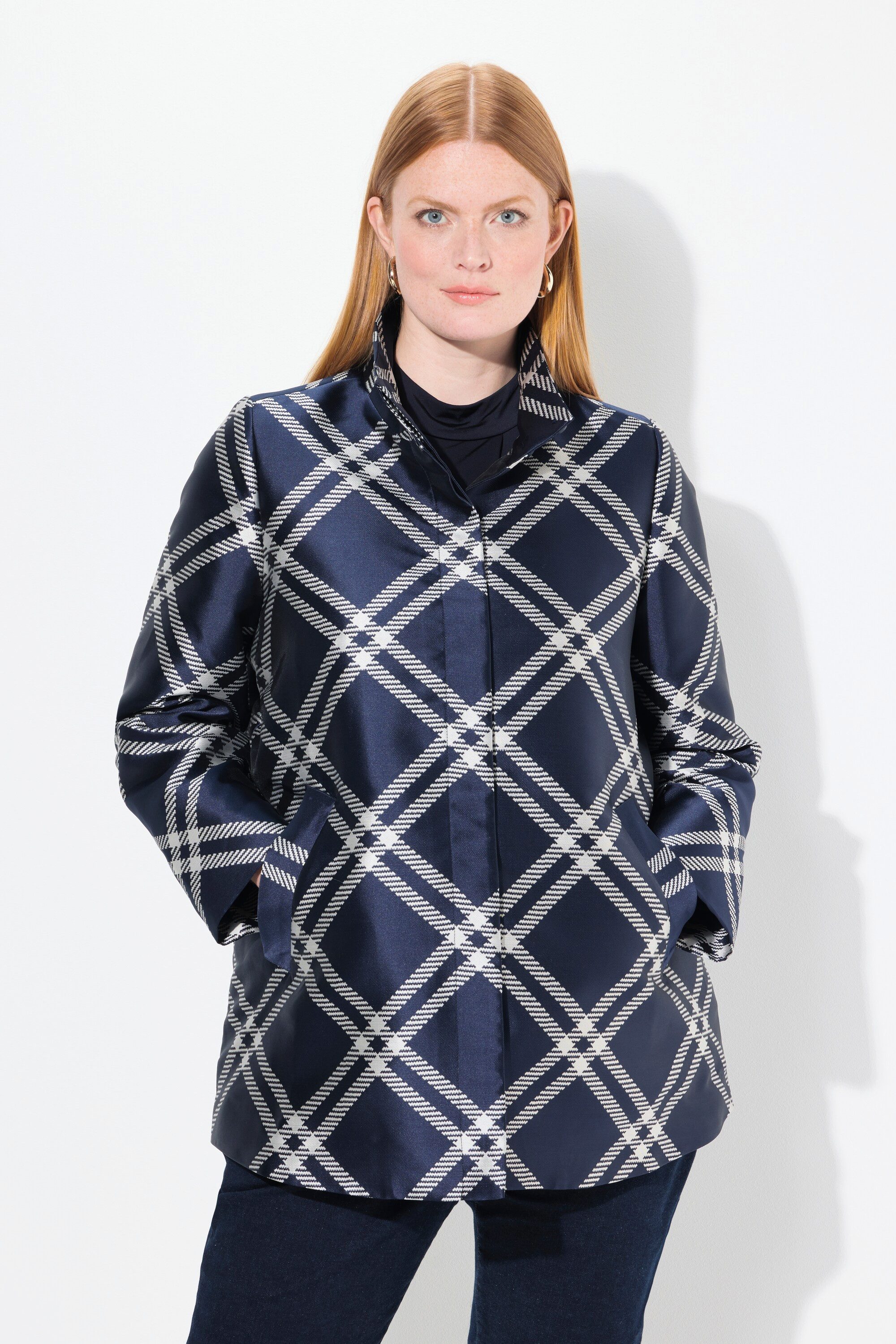 Ulla Popken Sommerjacke Jacke Karomuster Stehkragen