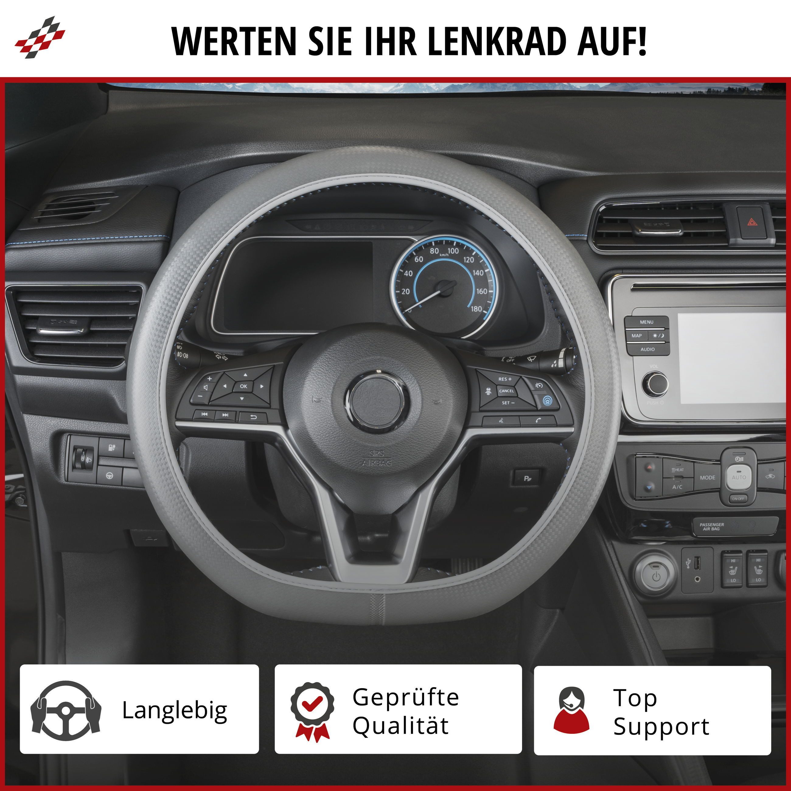 WALSER Steering Wheel Cover, Soft Grip Canvas - 38 cm, Black (1-piece)