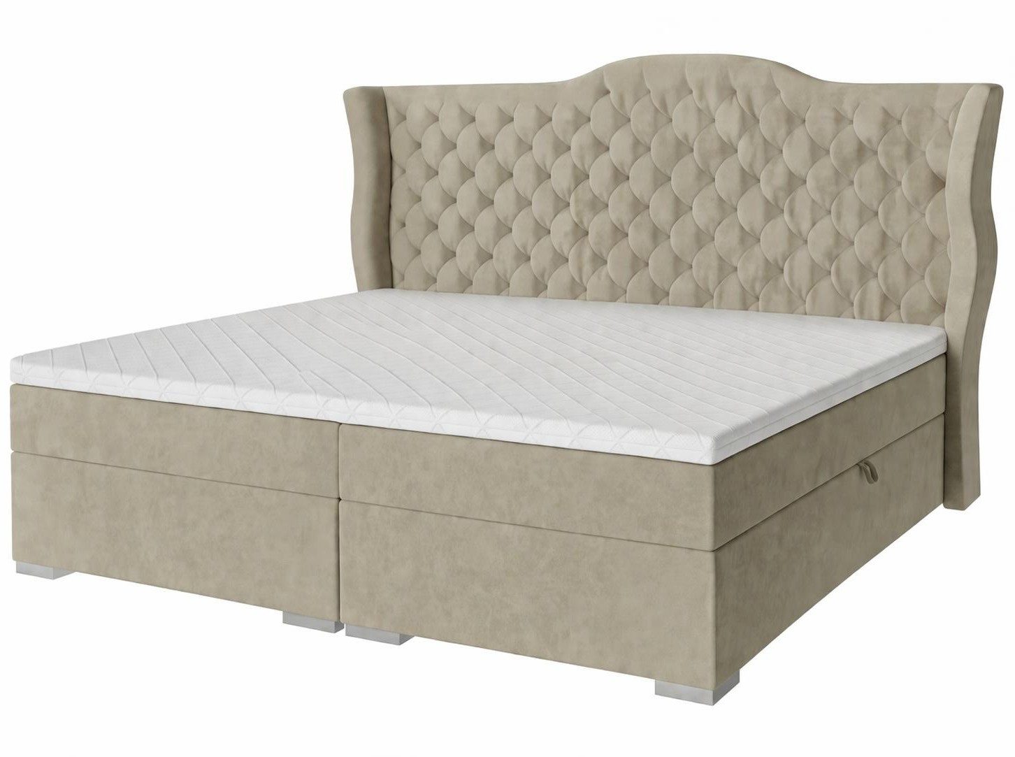 Xlmoebel Boxspringbett Beiges Boxspringbett 200 x 200 cm für modernes Schlafzimmer (1-St., 1-tlg), Polsterkopfteil