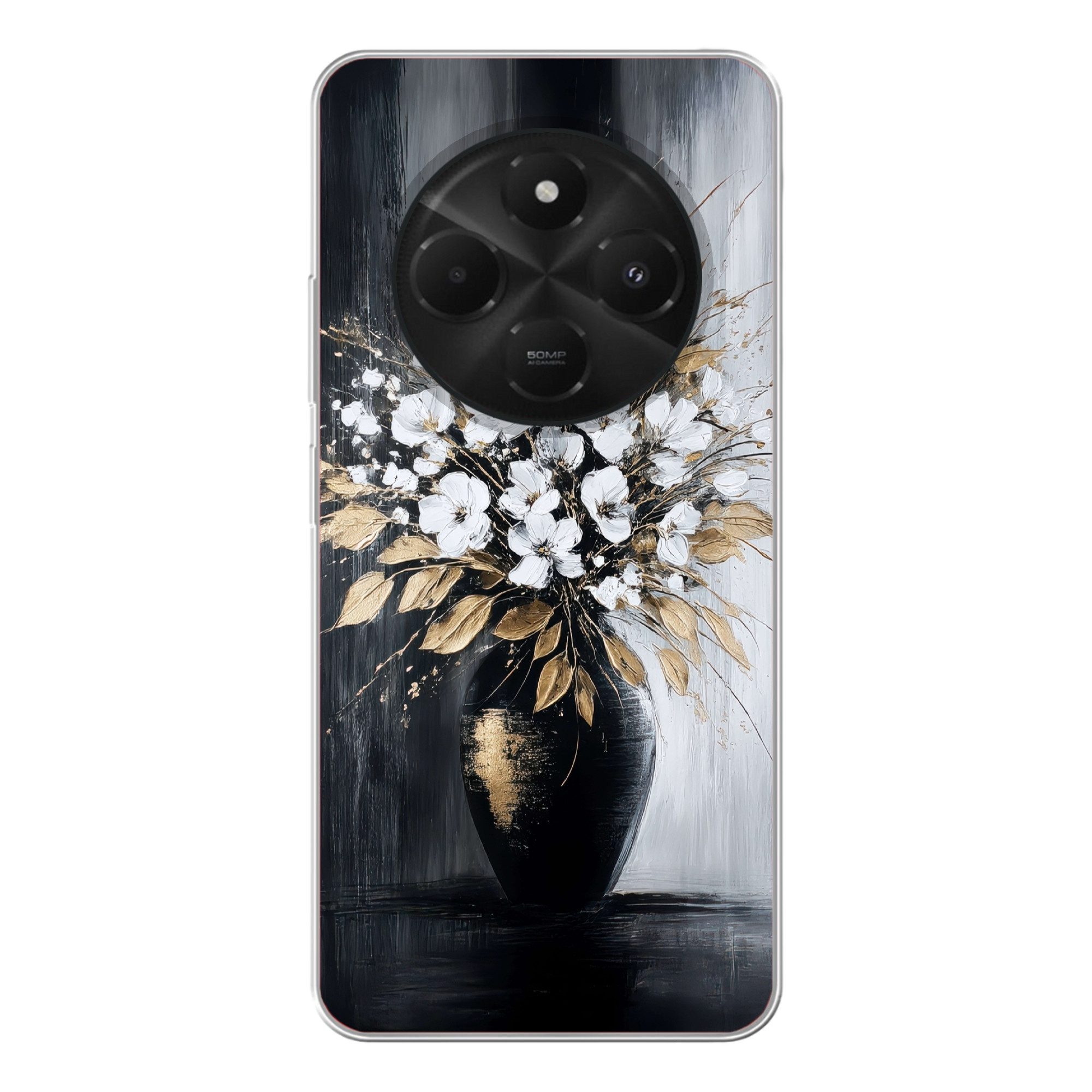 Handyhülle für Xiaomi Poco C75 Blumen - Weiß - Vase - Abstrakt
