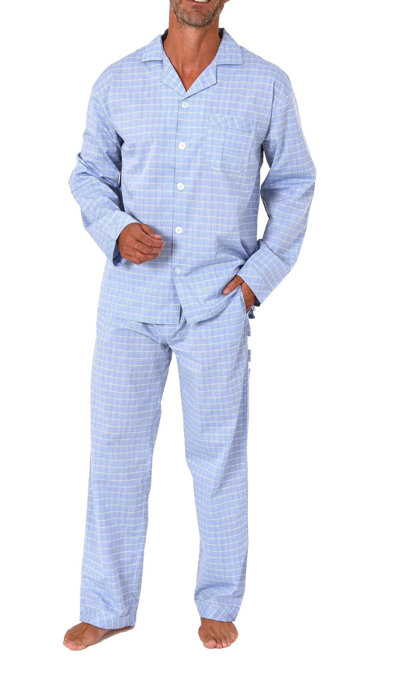 Pyjama Normann Herren langarm Schlafanzug Pyjama gewebt zum durchknöpfen