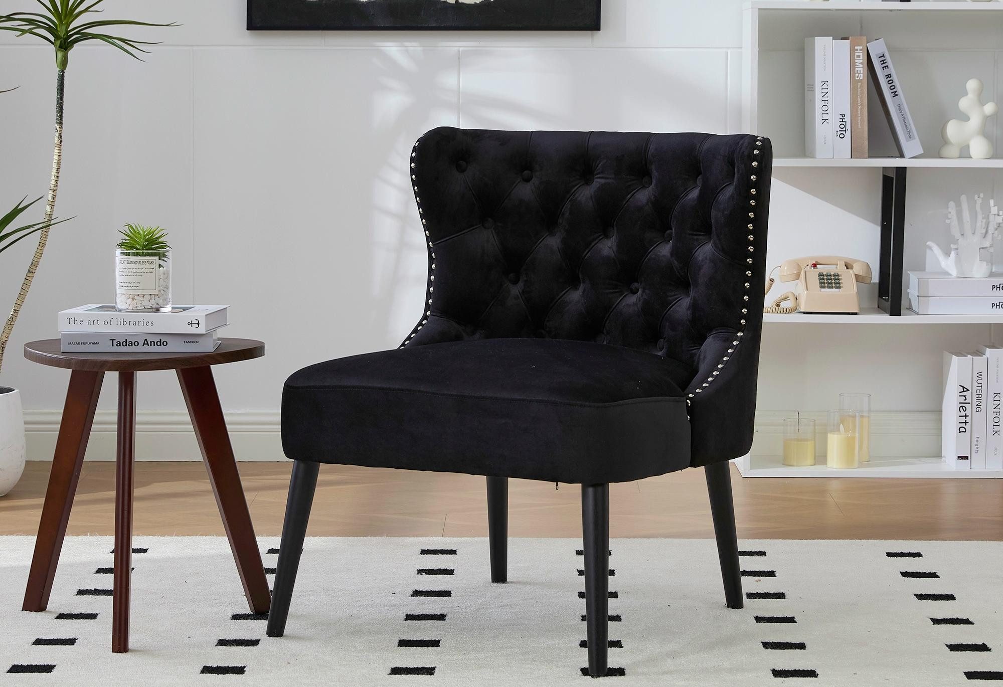 LVHOM Loungesessel Ohne-Arm-Sessel mit Nieten und Knopfdesign, Massivholz B günstig online kaufen