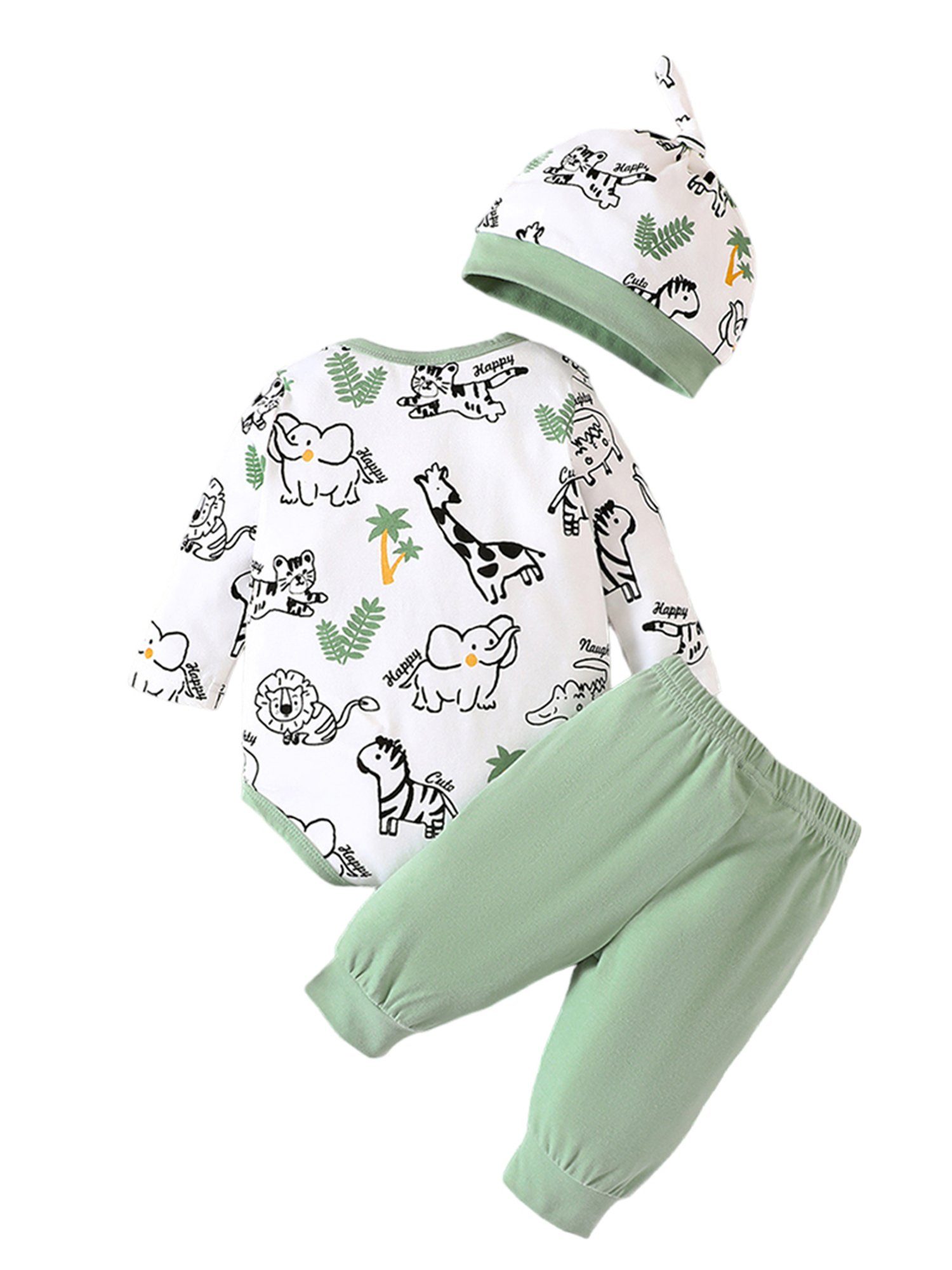 Hausanzug Lapastyle Leggings Pyjama Langarmshirt Baby Unisex Cartoon-Tierdrucke, Set, & 3-tlg) Set (Set, mit