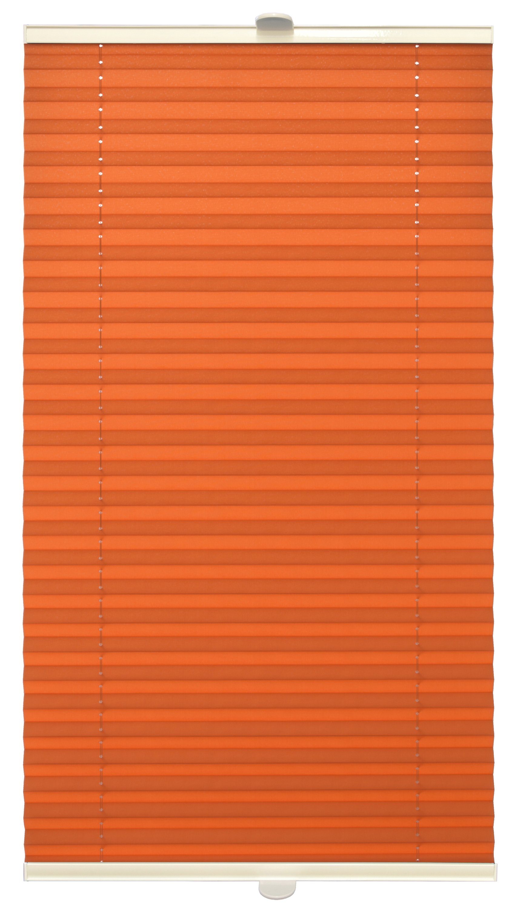 Orange Plissee KlemmFix-Halterung ohne weiß mit lackierten Bohren, Klemmfix Monta, DomDeco, Alu-Profilen, Plissee zur