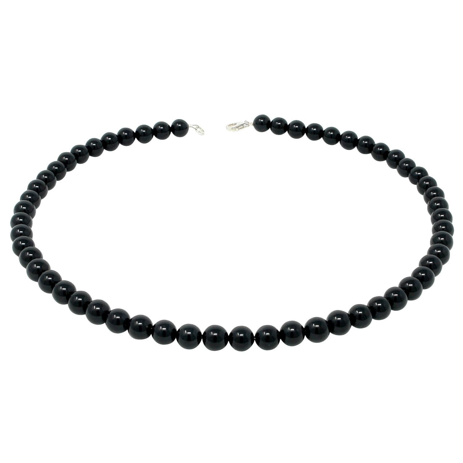 Schmuck Krone Goldkette Kette aus Onyx & 925 Silber, schwarz, 48cm, Silber 925