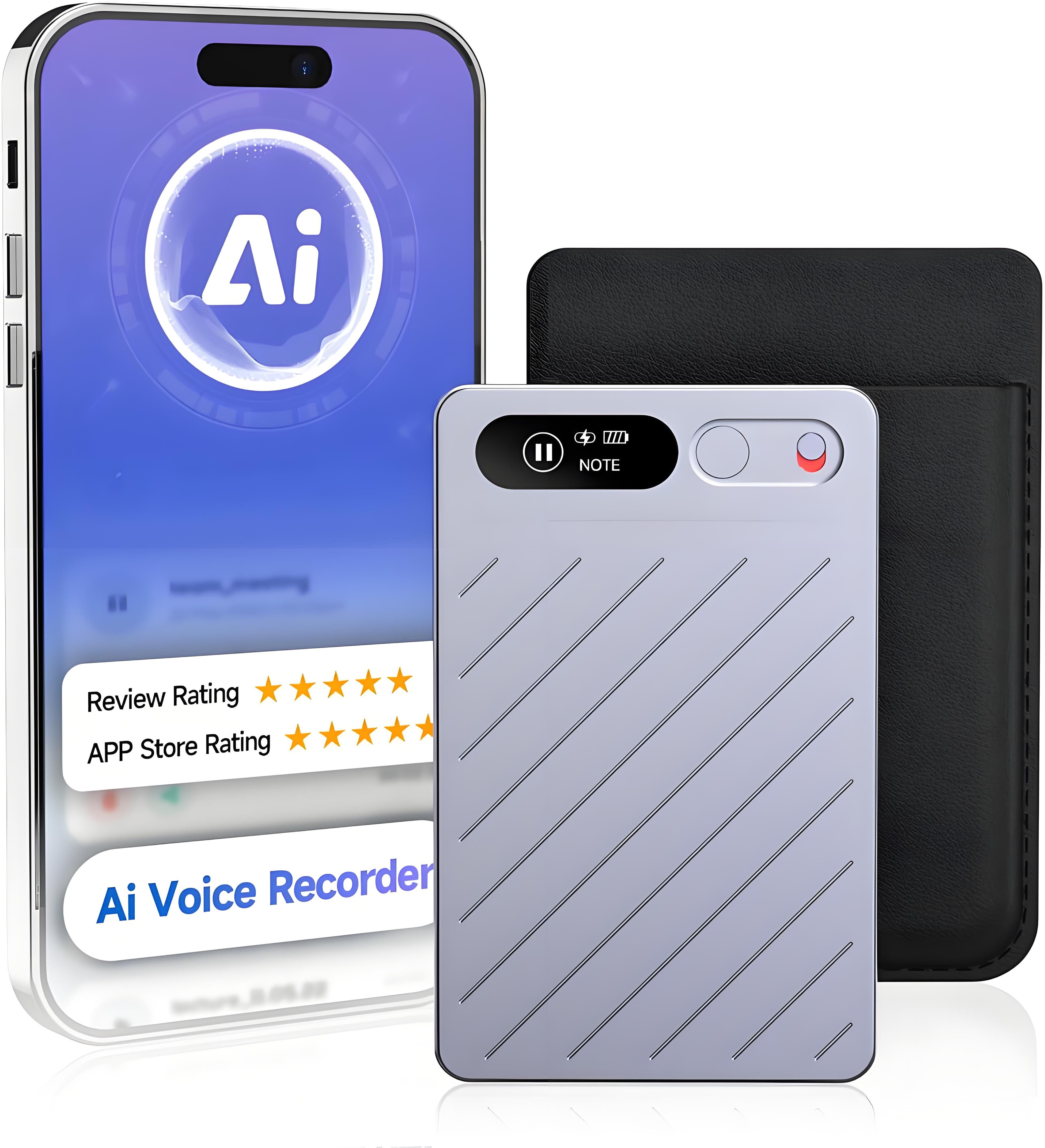 Luckice KI Diktiergerät Mini mit Schreibfunktion- 64GB Aufnahmegerät Analoges Diktiergerät (Voice Recorder der in 118 Sprachen Transkribiert und Zusammenfasst)