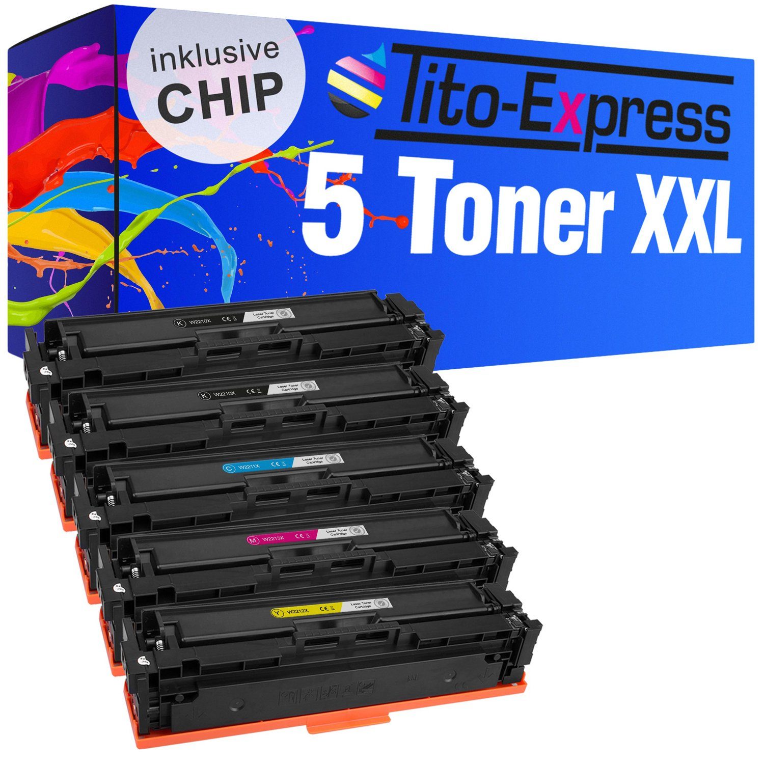 Tito-Express Tonerpatrone 5er Set ersetzt HP W2210X W2211X W2212X W2213X, (Multipack, 2x Black, 1x Cyan, 1x Magenta, 1x Yellow), für Color Laserjet Pro MFP M283fdw M255dw M282nw M283fdn M255nw