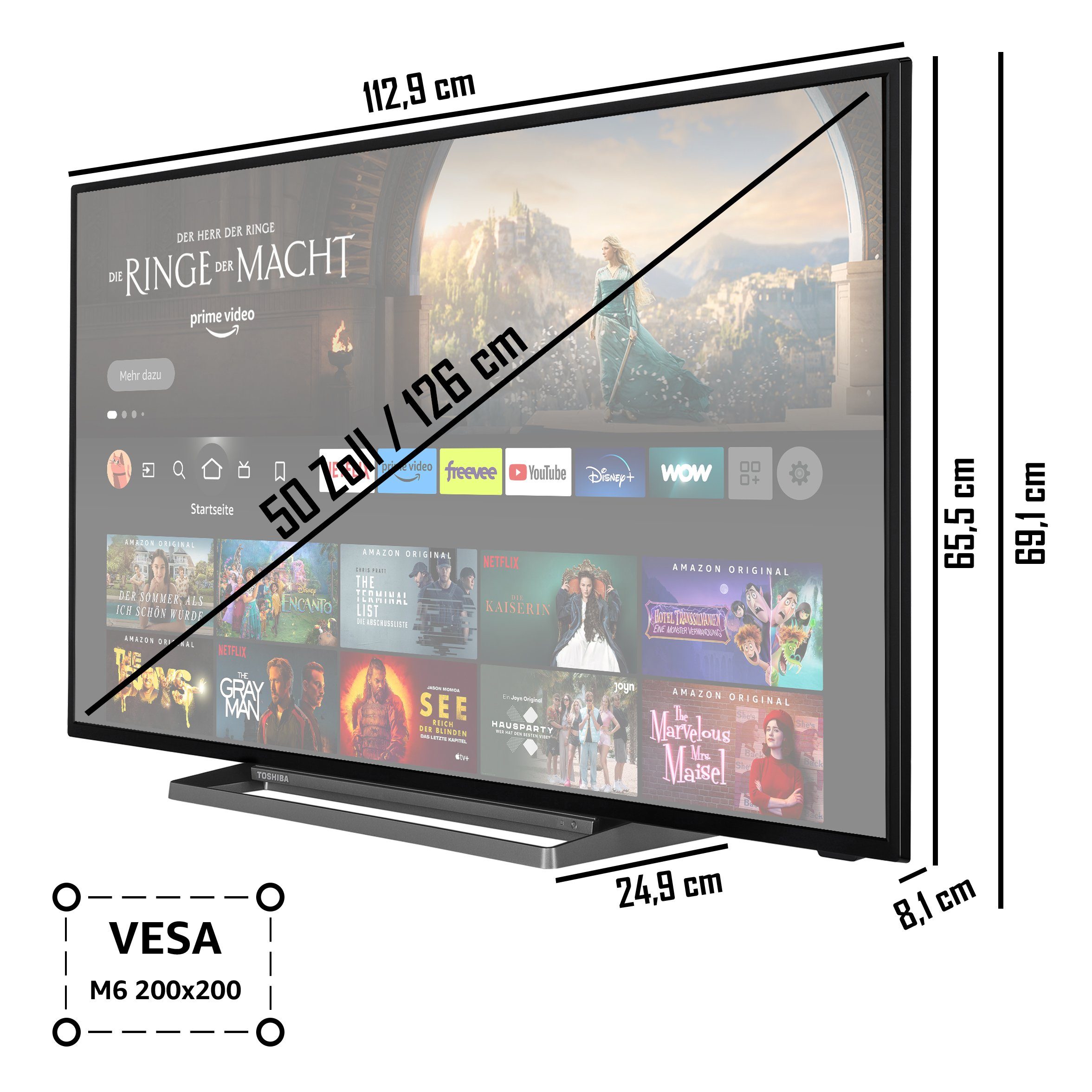 Sound HD, HDR Alexa Toshiba Sprachsteuerung, Onkyo) LCD-LED Dolby Vision, (126 Ultra Fire TV, cm/50 Triple-Tuner, Fernseher Zoll, 4K by 50UF3D63DA