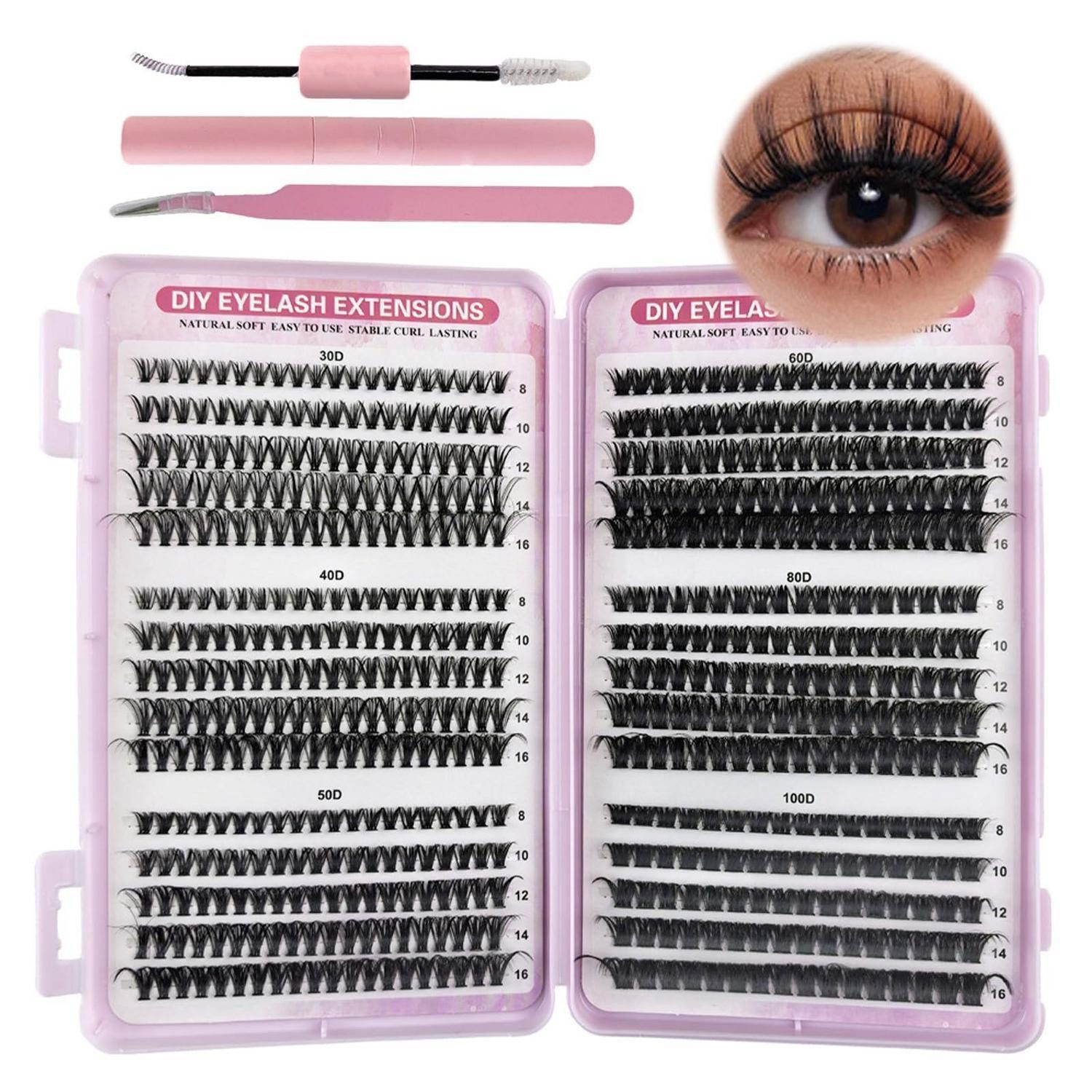 LuxusKollektion Einzelwimpern Wimpern Extensions Set DIY Wimpern Zange 570 Stk. 8-16mm Rosa