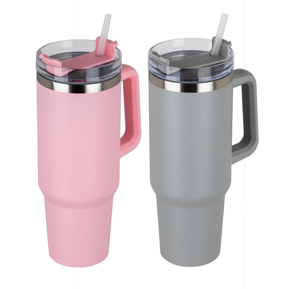 Haushalt International Thermobecher Chefware Trinkbecher mit Trinkhalm Isolierbecher+Strohhalm