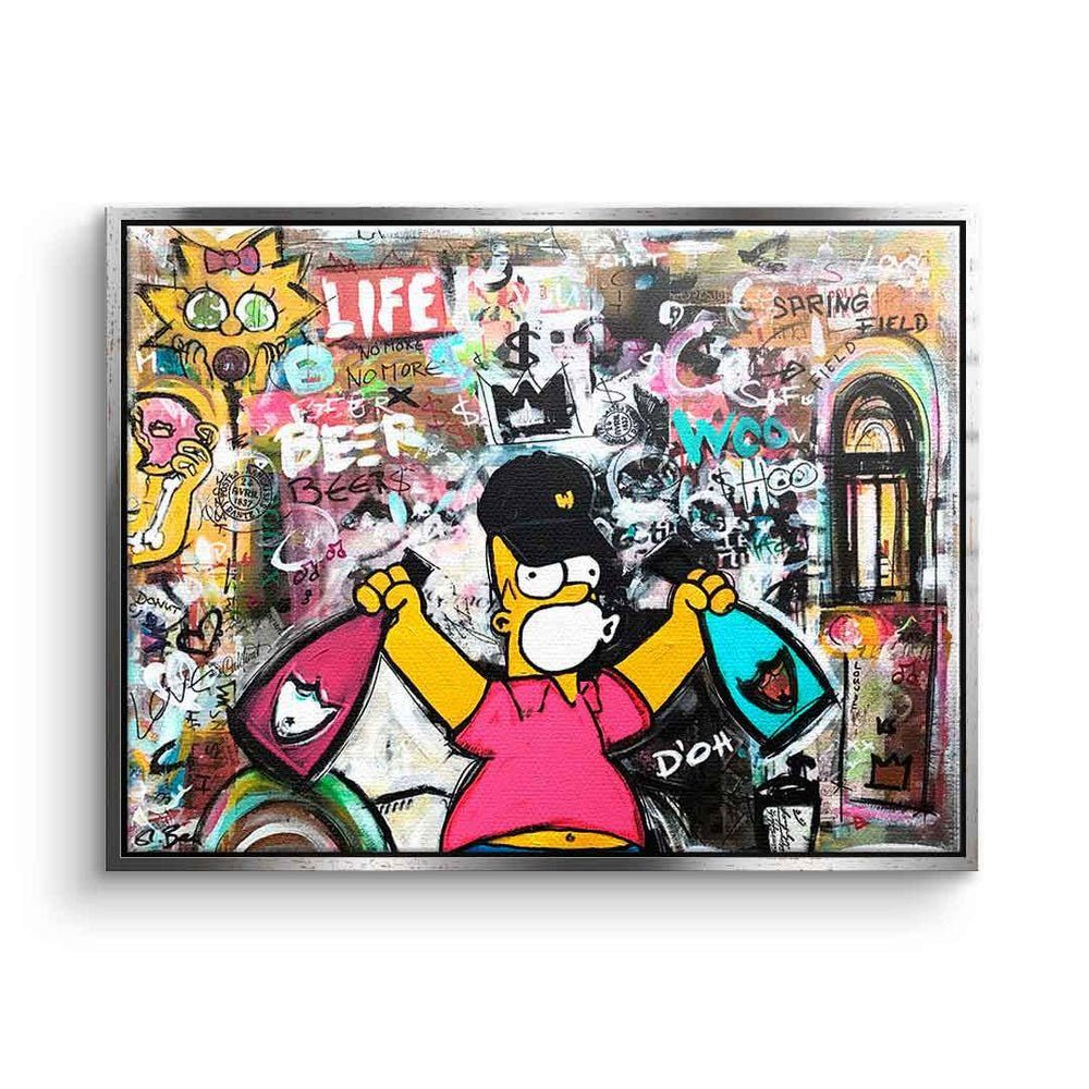 DOTCOMCANVAS® Leinwandbild Simpson Collage, Simpsons Leinwandbild quer comic Pop Art Collage lifestyle Champagner silberner Rahmen