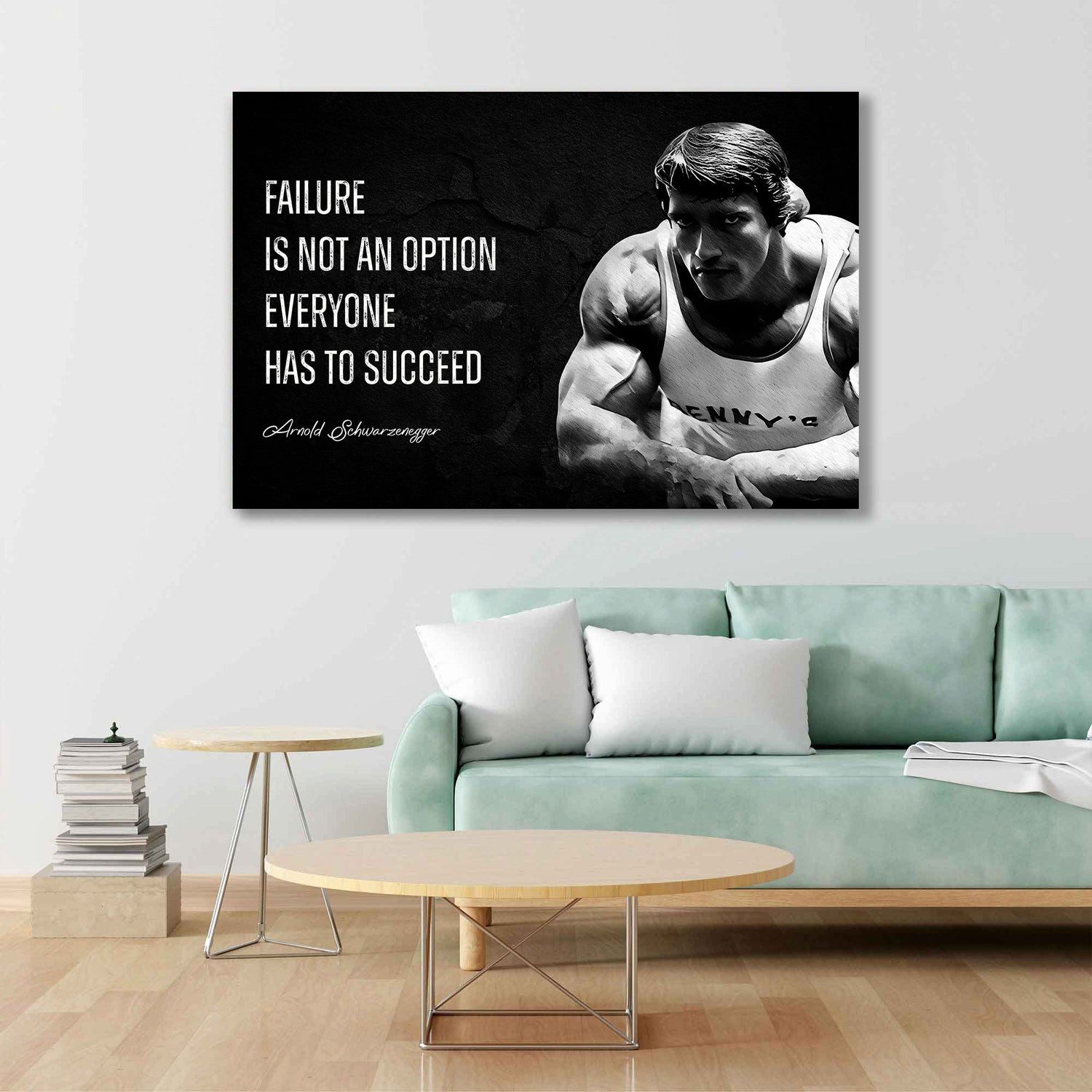 Artedinoi Leinwandbild Motivation Bodybuilder Zitat Sport Leinwandbild Wandbild XL Deko, Arnold Schwarzenegger mit Zitat
