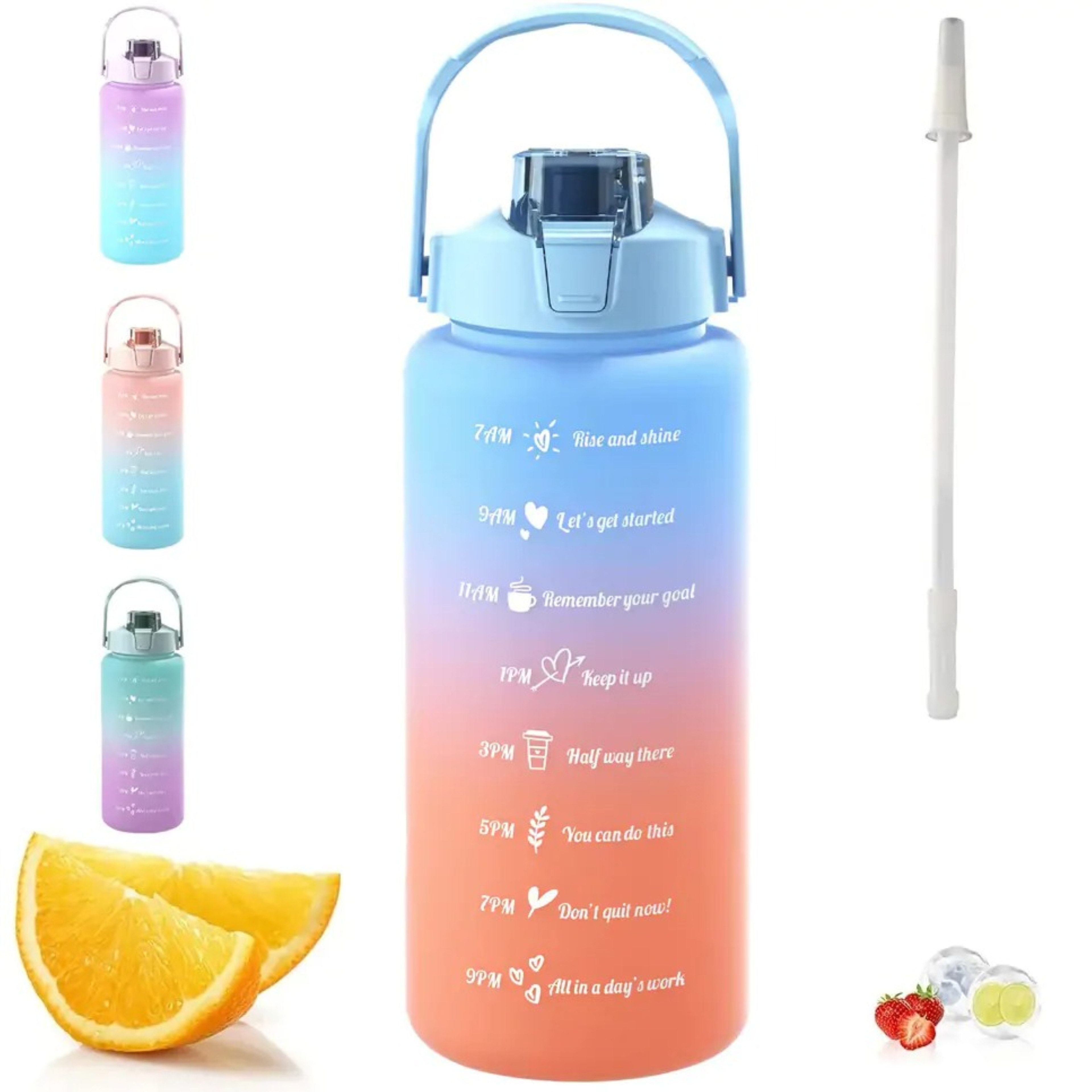 Foxter Sport Trinkflasche Sport Trinkflasche 2L mit Strohhalm tragbar für Fitness & Outdoor, Tritan, auslaufsicher, langlebig, Zeitleiste, tragbar, Sportflasche
