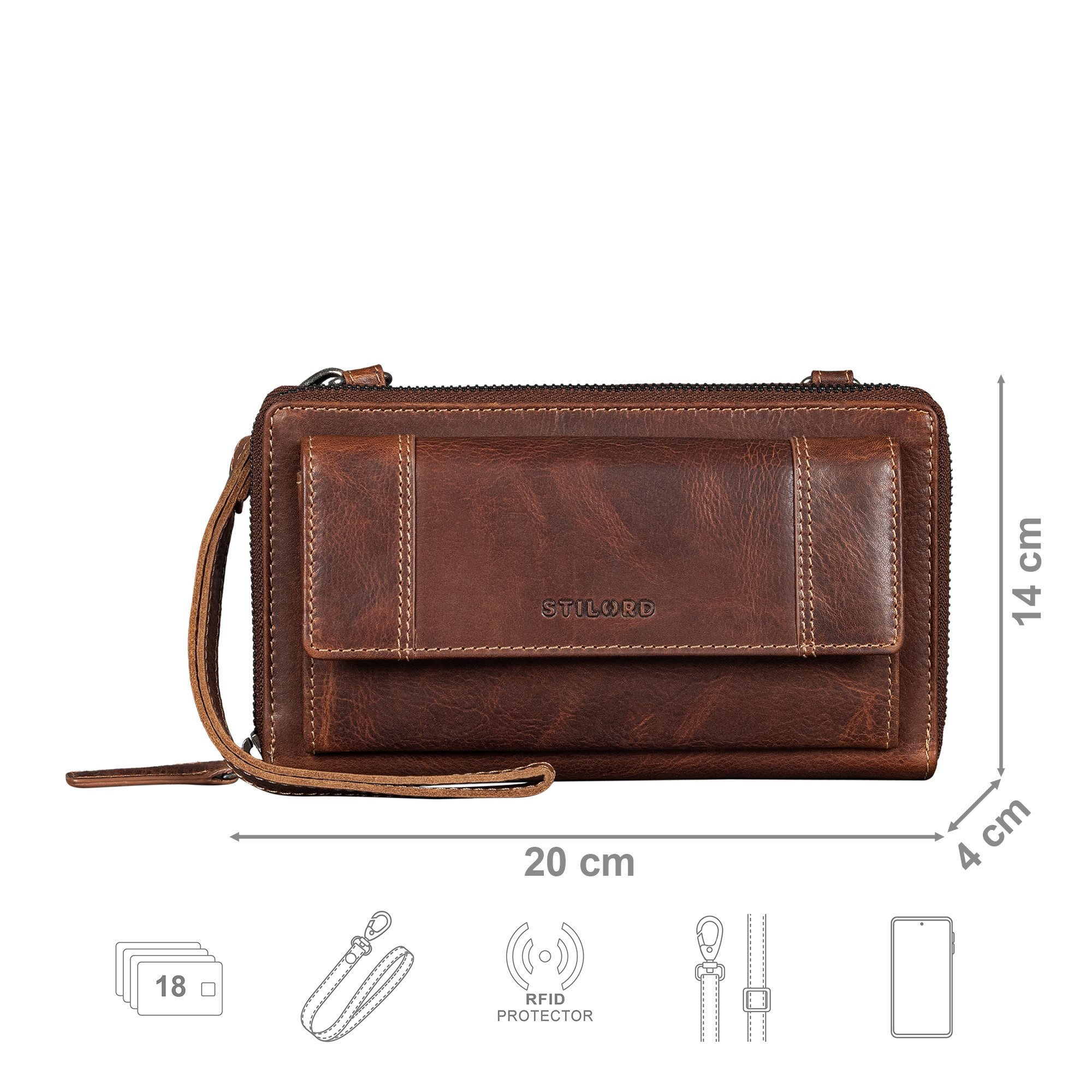 STILORD Handtasche "Marigold" 3-in-1 Echtleder Geldbörse Handytasche Umhängetasche Damen