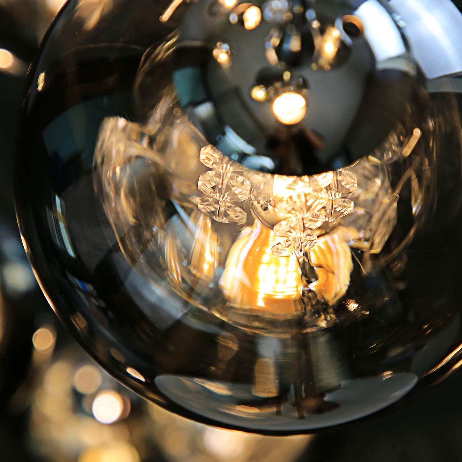 Esstisch LED Glas, wechselbar Rauchgrau Kronleuchter Pendelleuchte 15-Flammig Höheverstellbar ZMH