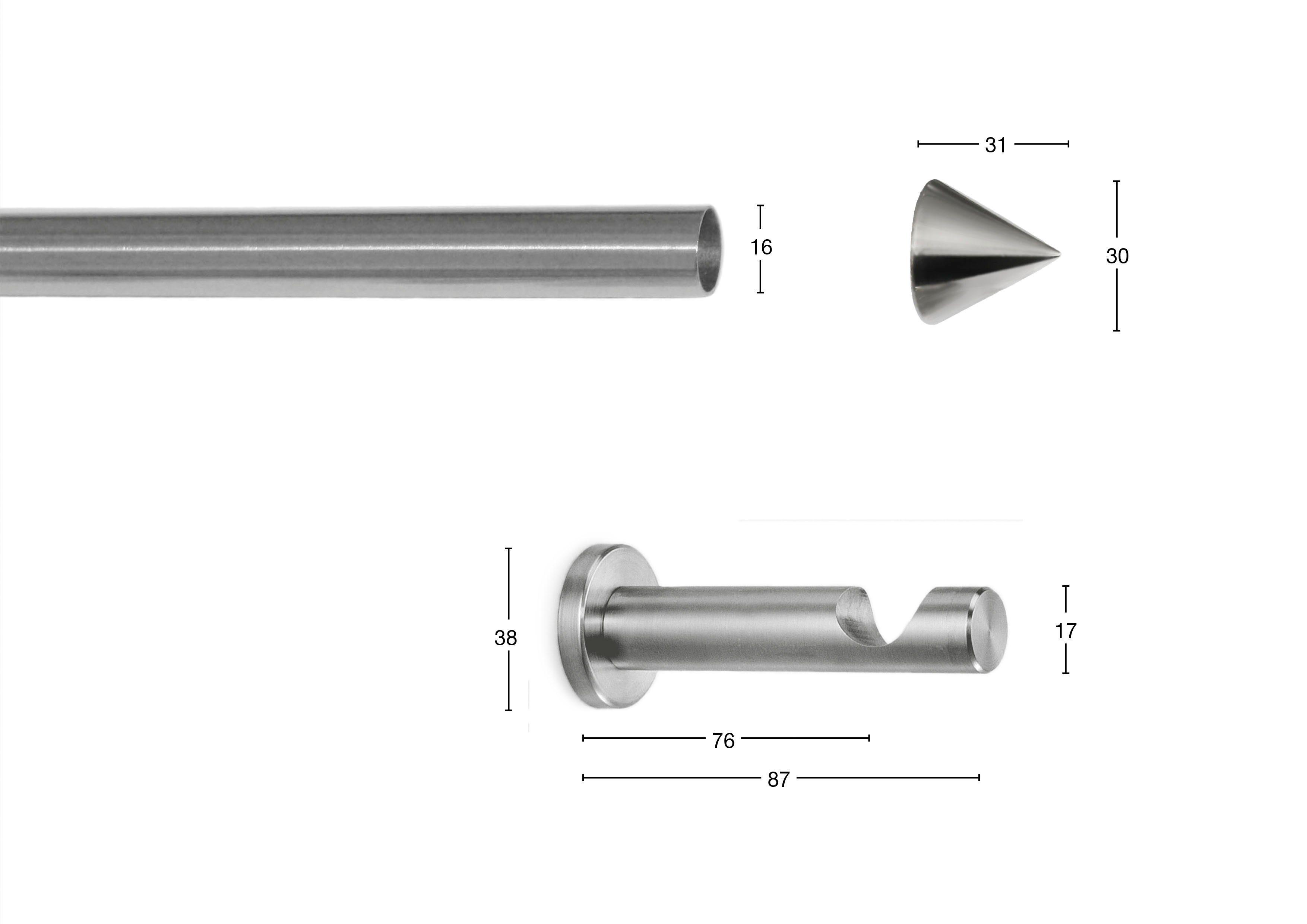 GARESA, verlängerbar, Gardinenstange 16 Ringe DIAMANT, ohne Aluminium, verschraubt, Kegel, Wunschmaßlänge, 1-läufig, Metall, Vorhanggarnitur, optik, mm, Ø edelstahl