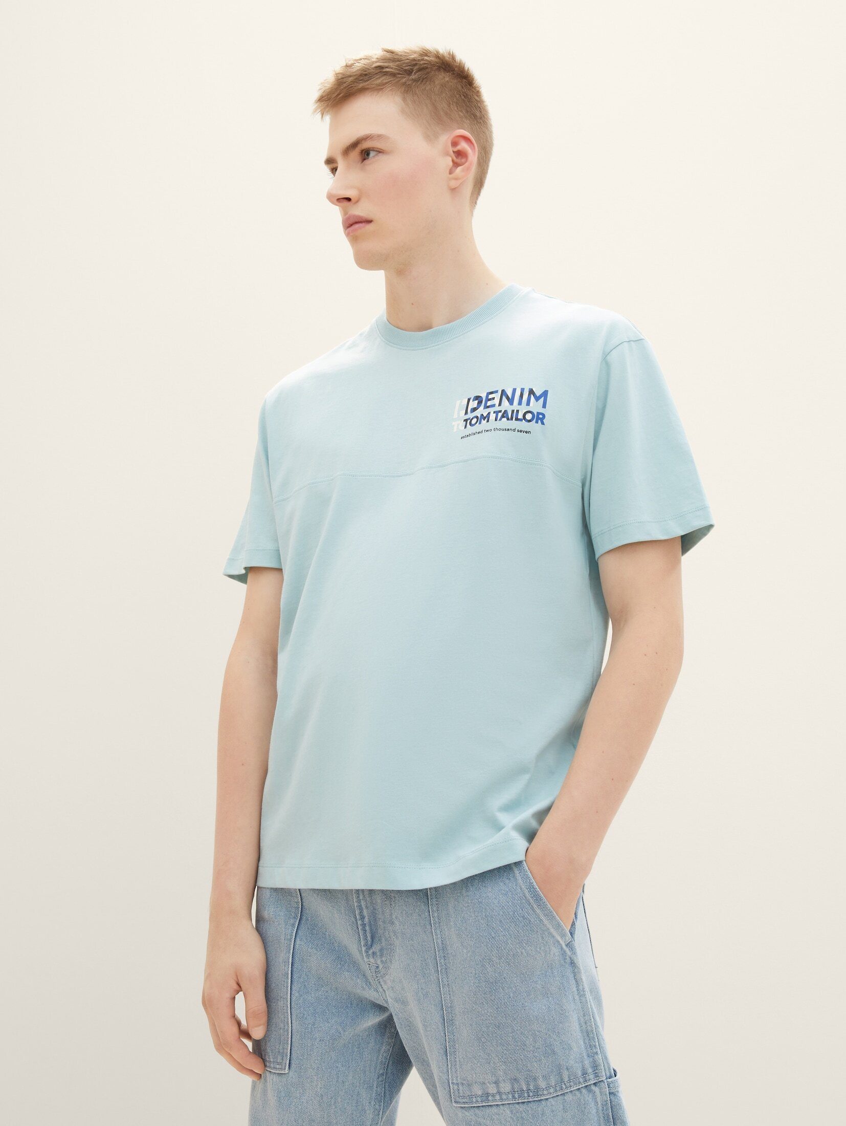 dusty Denim blue TOM mint T-Shirt mit T-Shirt Bio-Baumwolle TAILOR