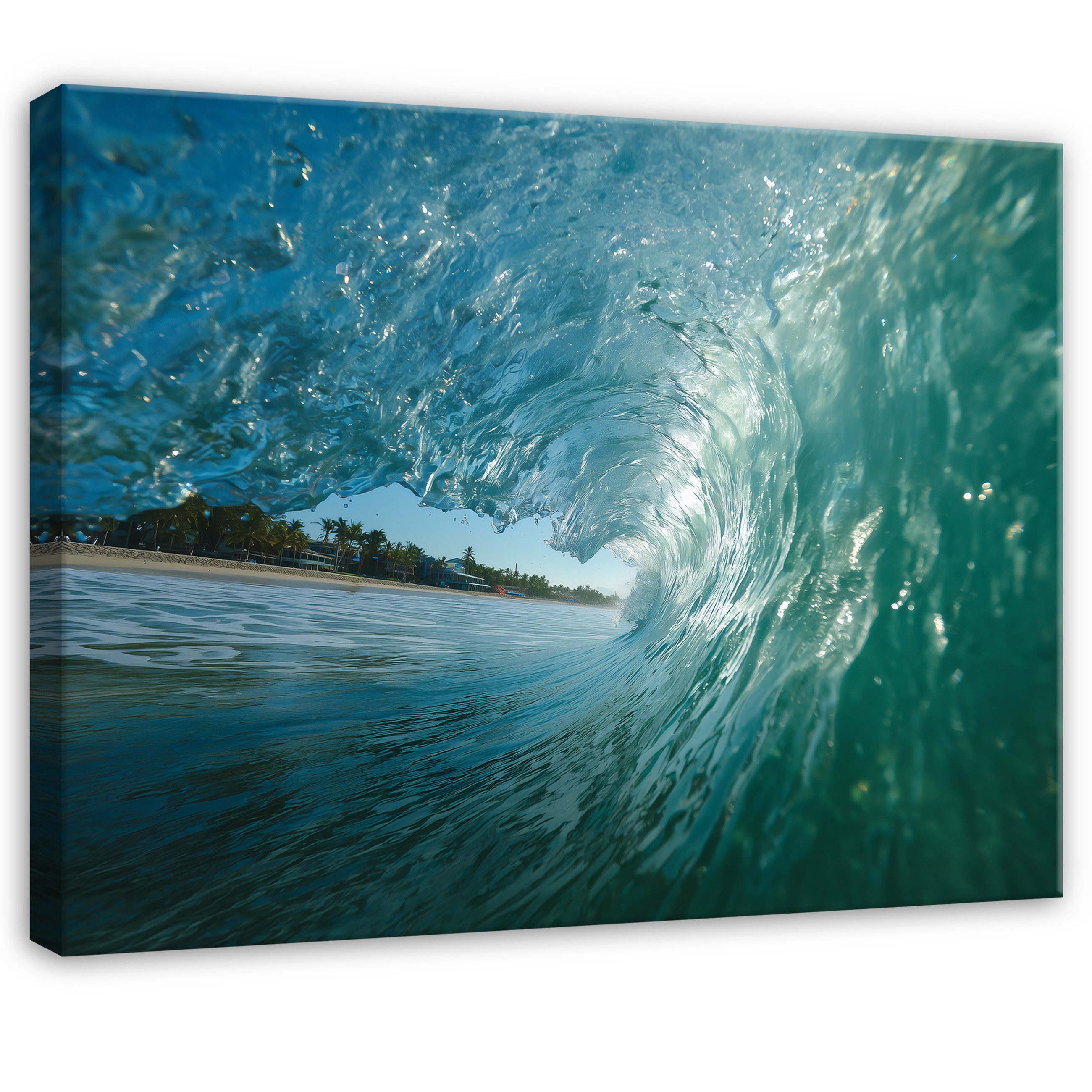 Wallarena Leinwandbild Welle Strand Natur Modern Wandbilder Wand Deko XXL Bilder, Welle (groß Bilder Wohnzimmer Schlafzimmer Einteilig, 1 St), Bilder Klein Wohnzimmer Schlafzimmer Küche Wandbild Wand Deko 40x30