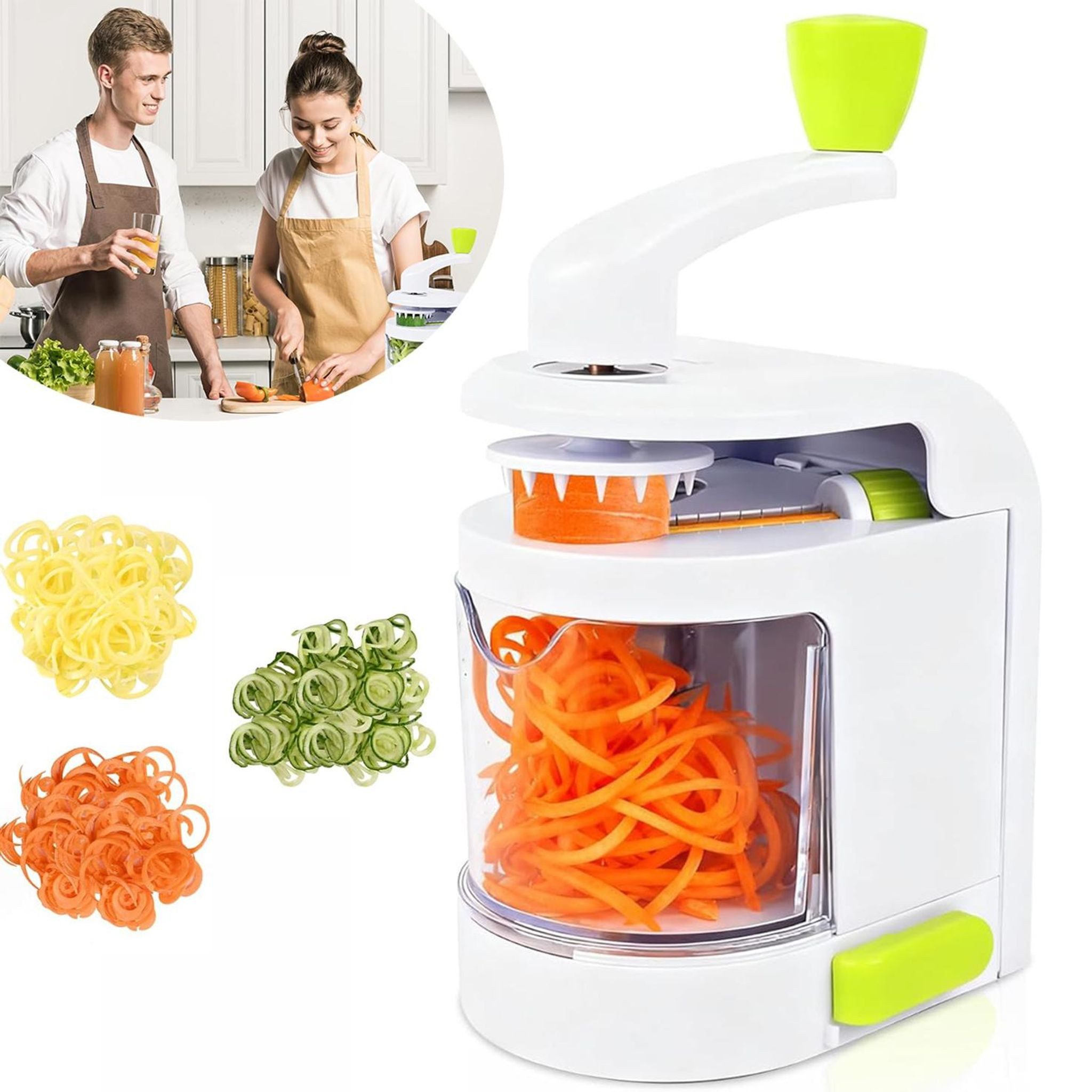 FELIXLEO Gemüseschneider 4-in-1 Gemüsespiralschneider mit Behälter Zucchini Spaghetti Schneider