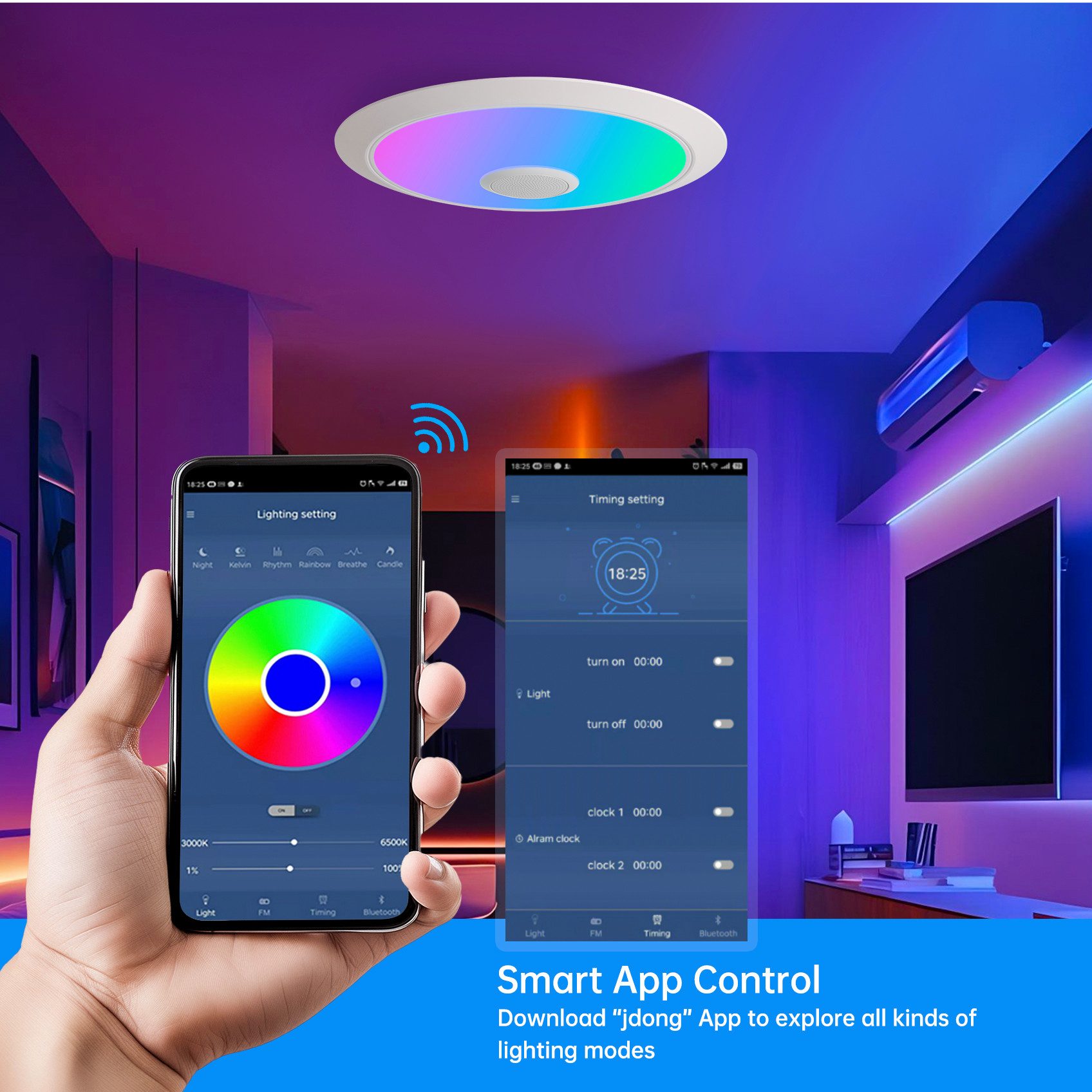 JDONG LED Deckenleuchte Dimmbar mit Bluetooth Lautsprecher 30cm/40cm/50cm, LED Deckenlampe mit Fernbedienung oder APP-Steuerung, 3000-6500K RGBW Farbwechsel, Musikwiedergabe für Schlafzimmer Badezimmer Wohnzimmer