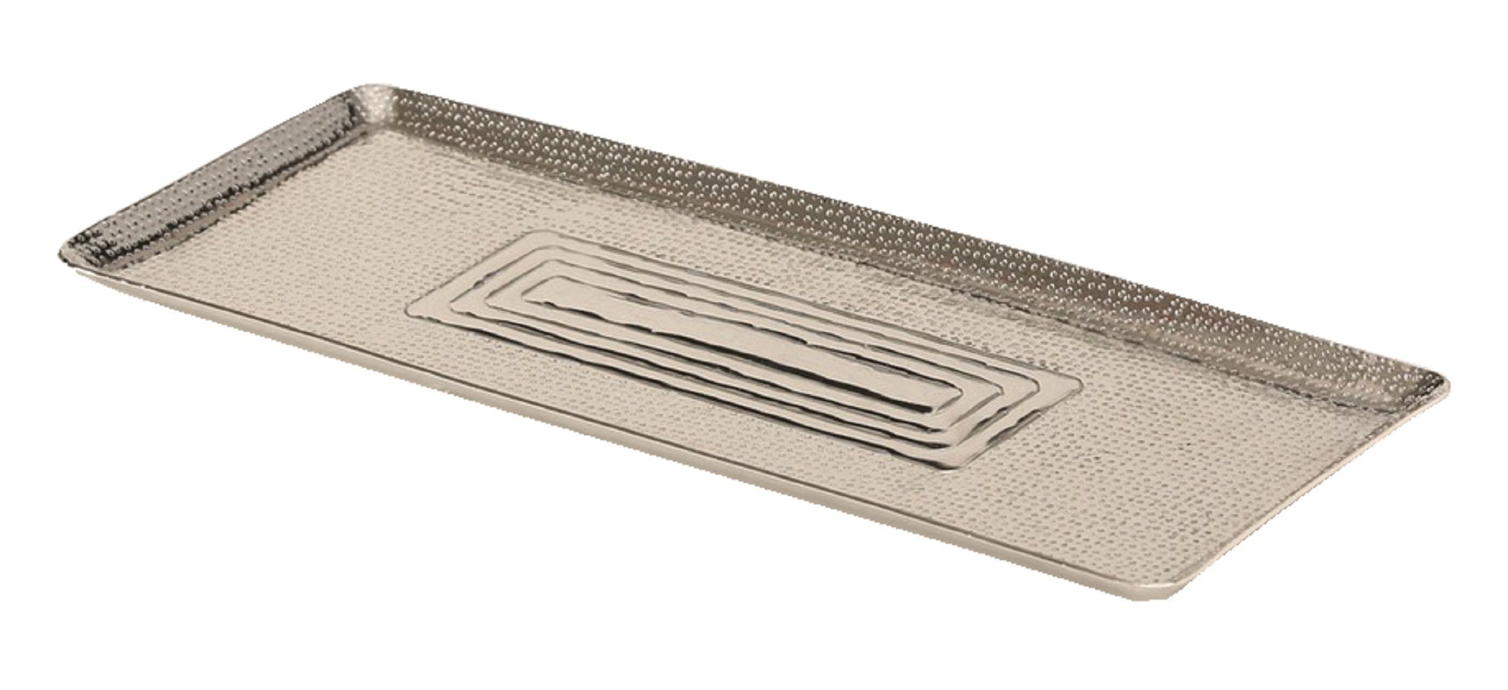 Meinposten Dekotablett Tablett Dekotablett Dekoschale silber Metall Deko Kerzentablett 47cm (1 St), mit Mustern & Hammerschlägen verziert