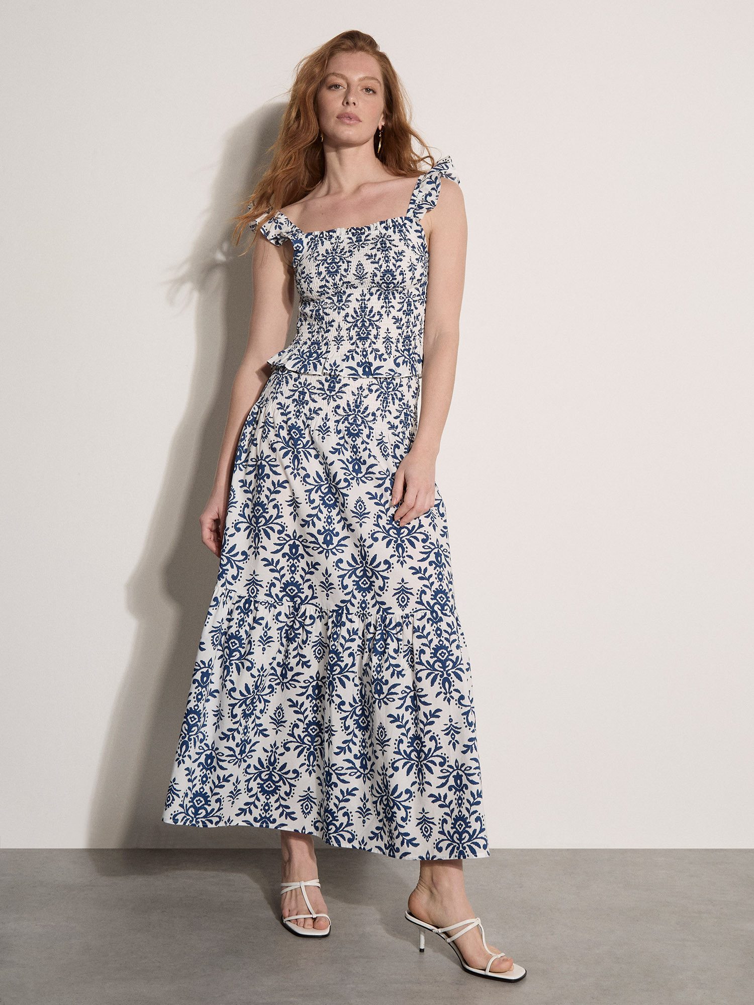 Apricot Crop-Top Crop-Top mit Ikat-Muster Gemustert – Bild 5 von 5