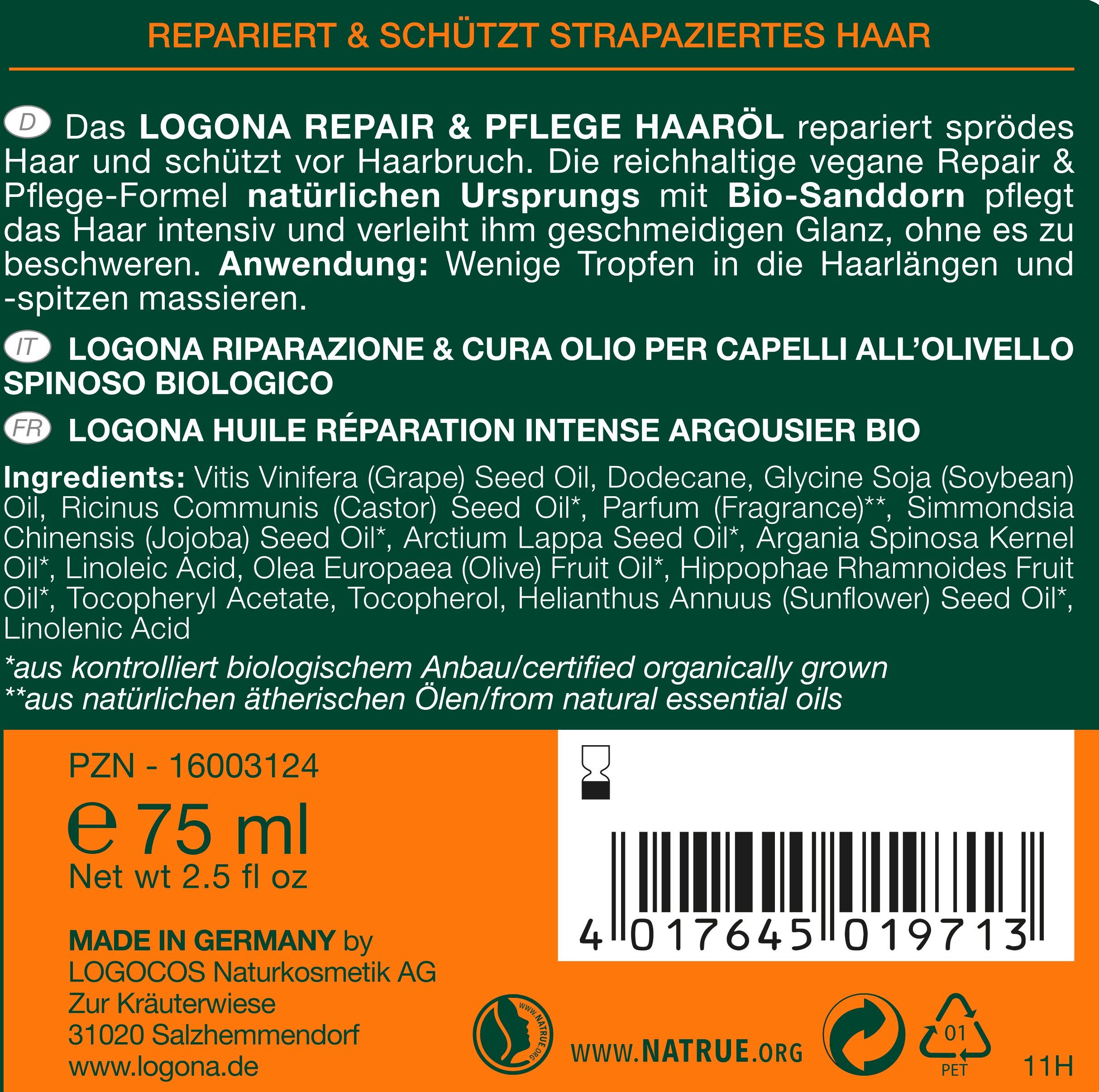 Logona Repair&Pflege Haaröl Bio-Sanddorn LOGONA Haaröl