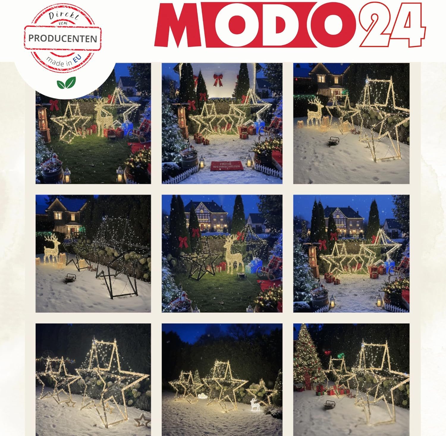 Modo24 Dekostern DIY MODOSTAR Weihnachtsstern Set aus FSC Holz 2D und 3D in 3 Breiten, zum Garten & Terrasse, wetterfest, faltbar & stabil, Weihnachtsdeko – Bild 4 von 5