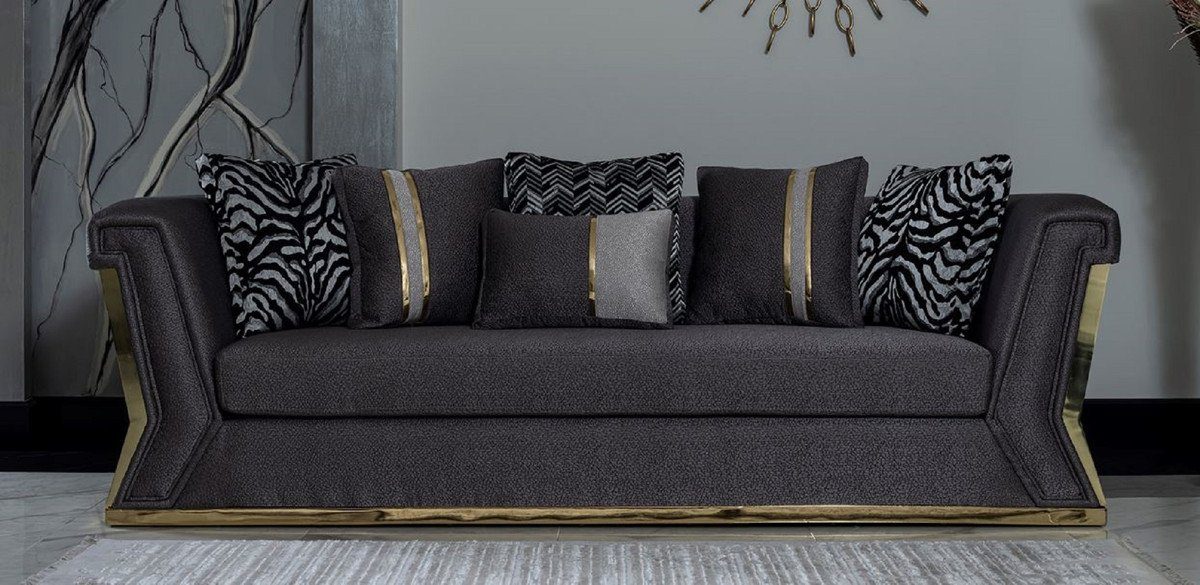 Wohnzimmer Kissen Casa Sofa - Elegantes Gold - Luxus Padrino mit / dekorativen Möbel Dunkelgrau Luxus Sofa Sofa Wohnzimmer