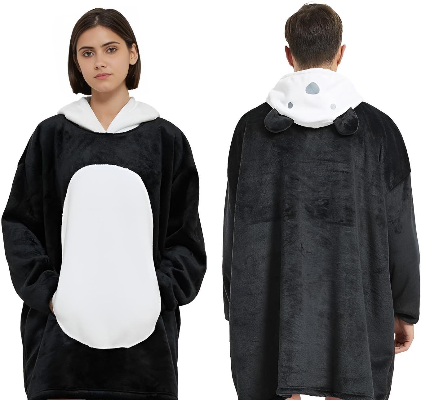 Diyarts Kapuzenpullover (Doppellagiges Acryl-Design, Decke mit Ärmel, Cosplay Pullover, Flauschiges Pyjama, Panda) Premium-Material, Tiermotiv und Pflegeleichtigkeit
