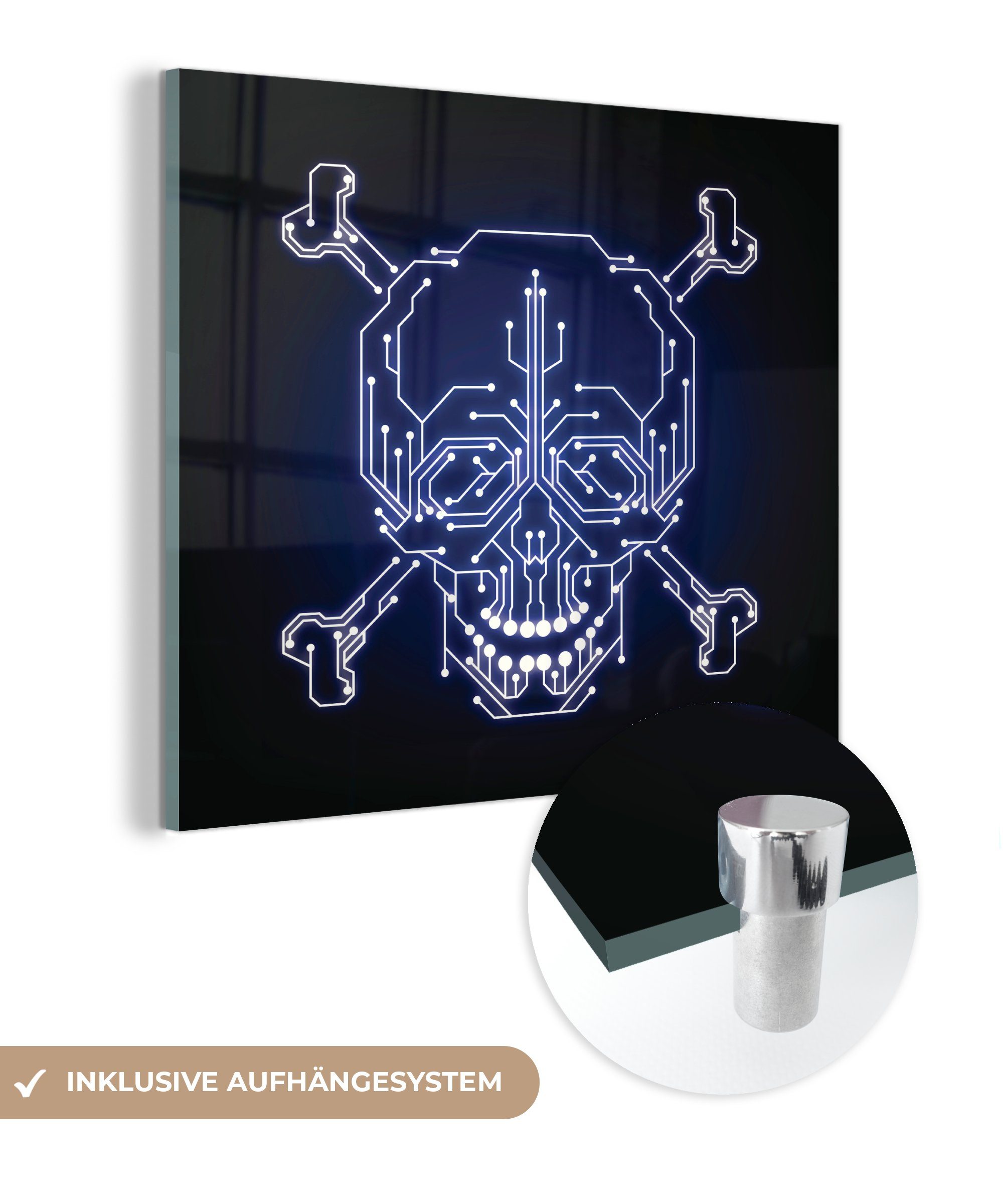 MuchoWow Acrylglasbild Illustration eines Totenkopfs als Symbol für Internetkriminalität, (1 St), Glasbilder - Bilder auf Glas Wandbild - Foto auf Glas - Wanddekoration