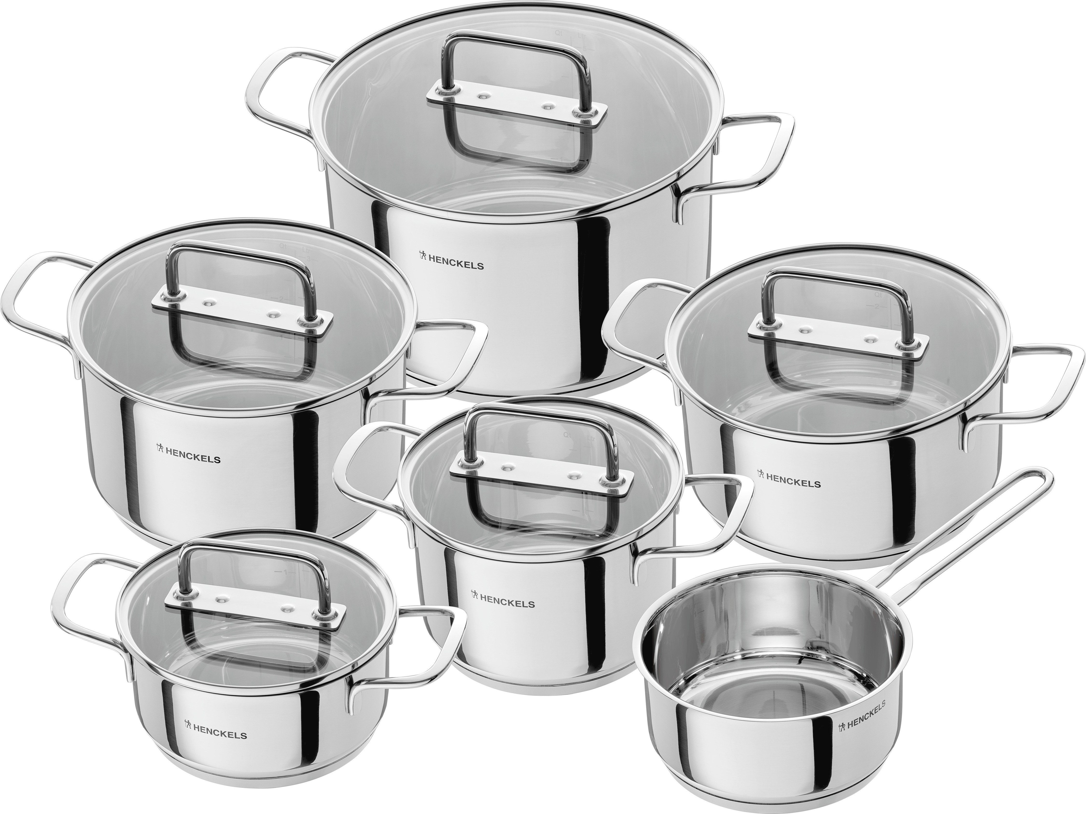 HENCKELS by ZWILLING Topf-Set Fall, Edelstahl (Set, 11-tlg), Hochwertiger Edelstahl, Induktionsgeeignet, Glasdeckel
