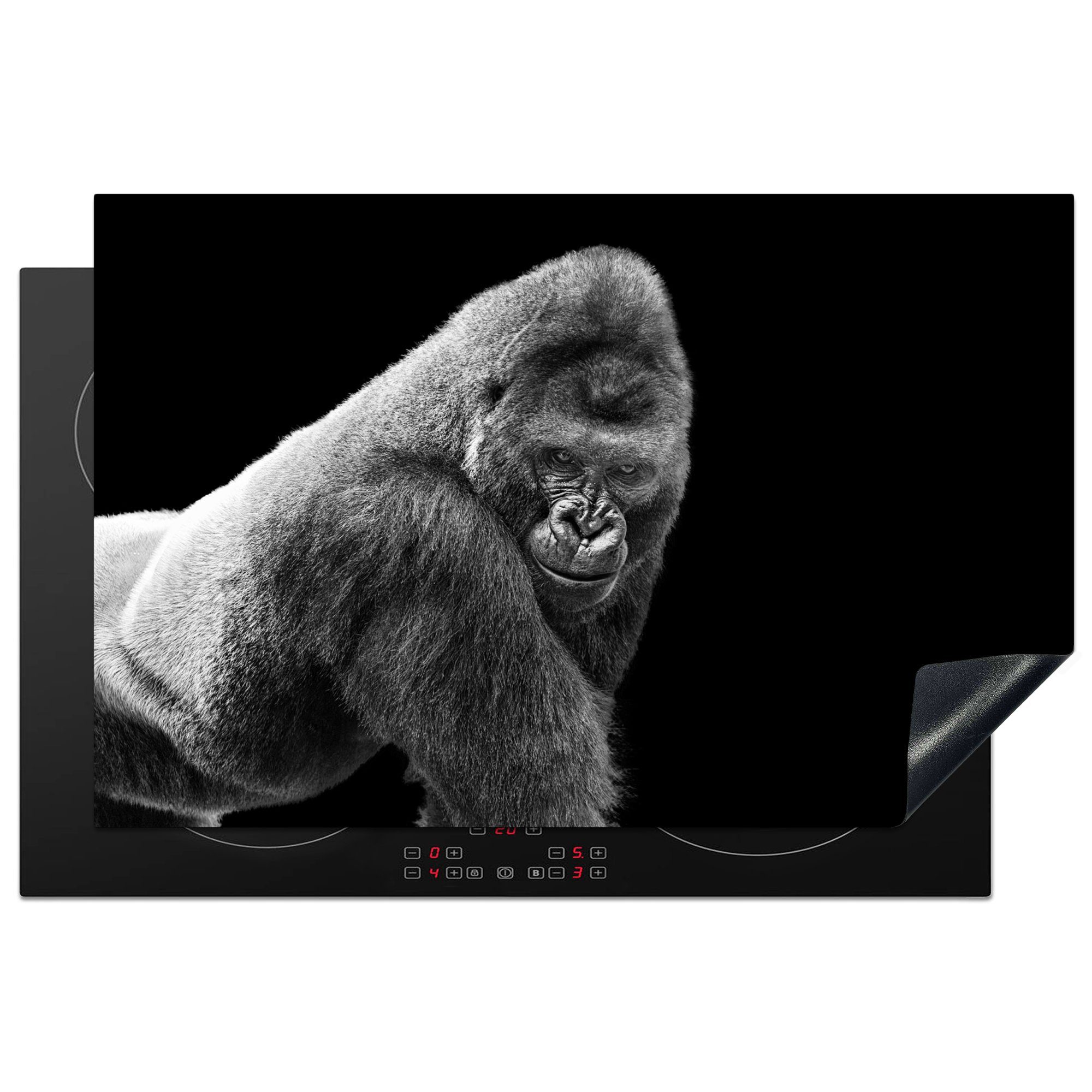MuchoWow Herdblende-/Abdeckplatte Ein prächtiger Gorilla blickt herab, Vinyl, (1 tlg), 81x52 cm, Induktionskochfeld Schutz für die küche, Ceranfeldabdeckung