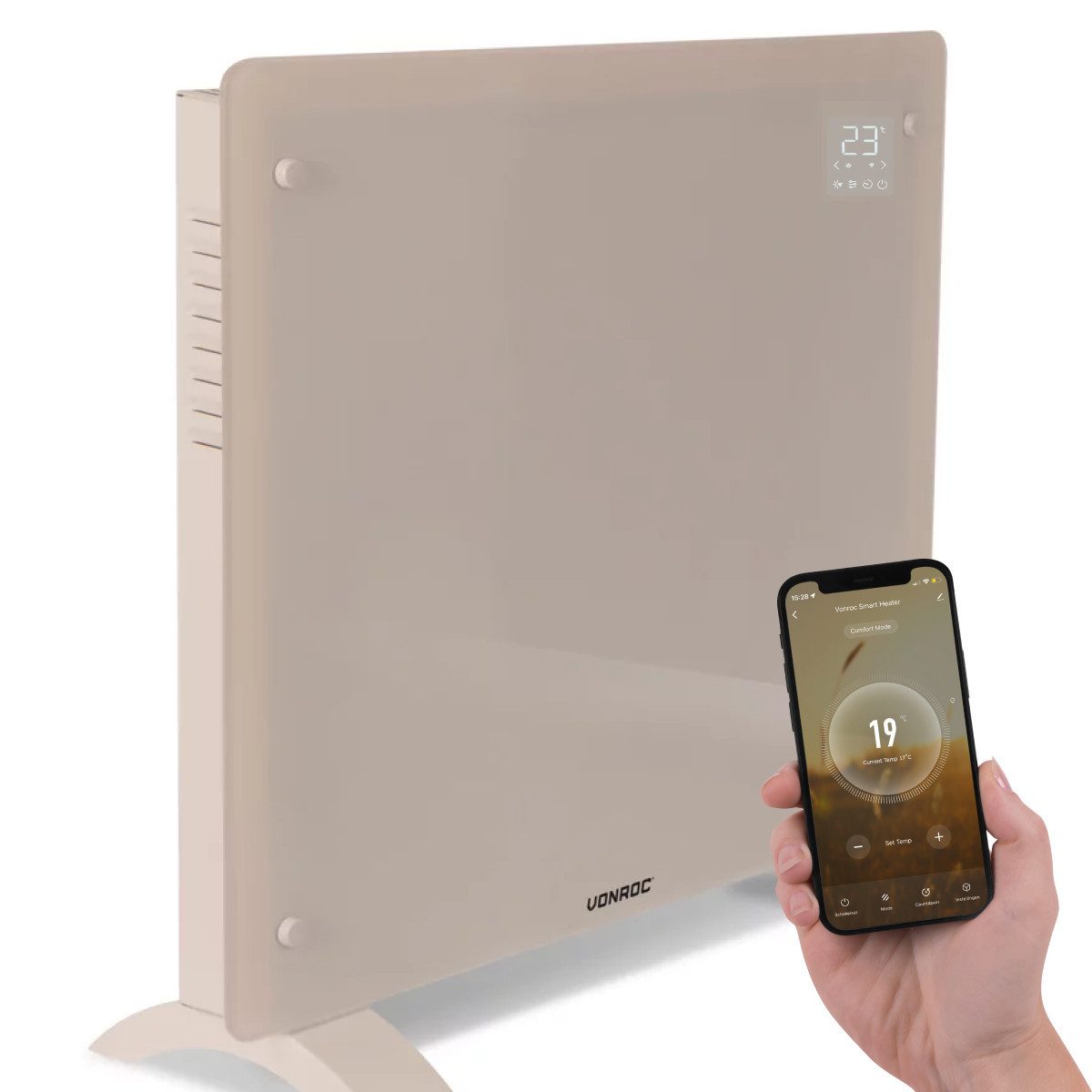 VONROC Heizkörper Elektroheizung in Varianten für 12 bis 30qm Räume, Elektrische Konvektorheizung 2 stufig - Manuelle/App Steuerung