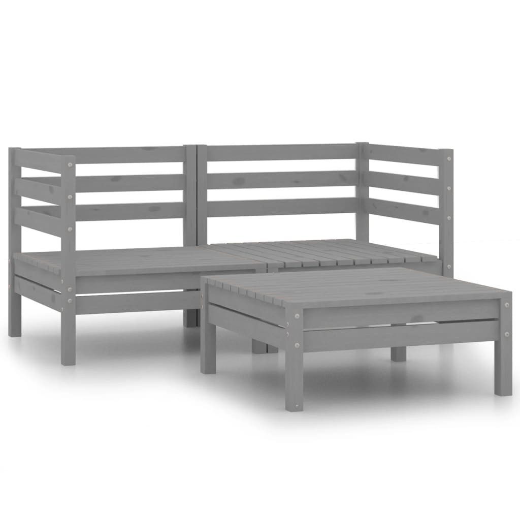 vidaXL Gartenlounge-Set 3-tlg. Garten-Lounge-Set Grau Kiefer Massivholz, (1-tlg)