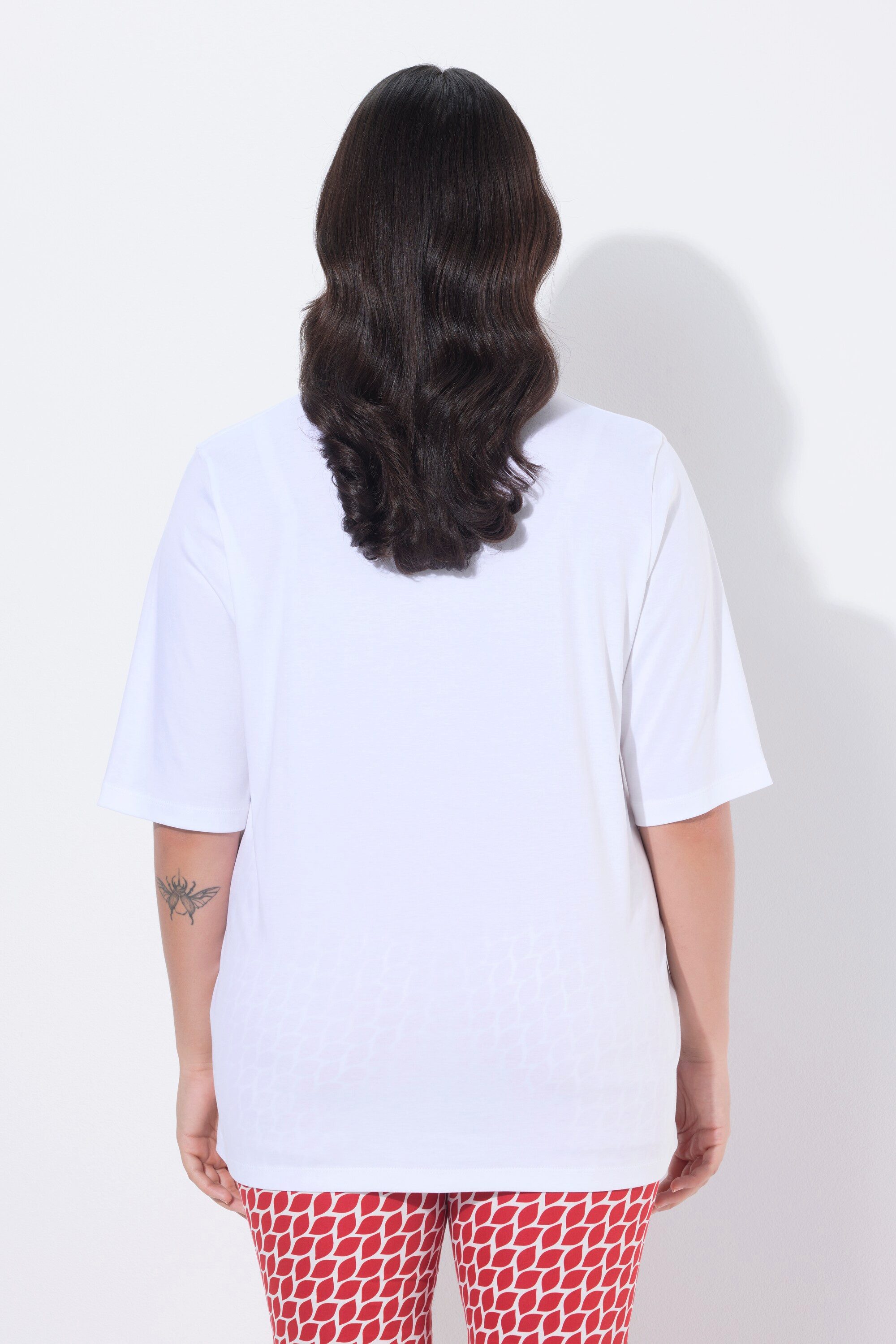 Ulla Popken T-Shirt T-Shirt Ziersteine Stehkragen Halbarm Pima Cotton