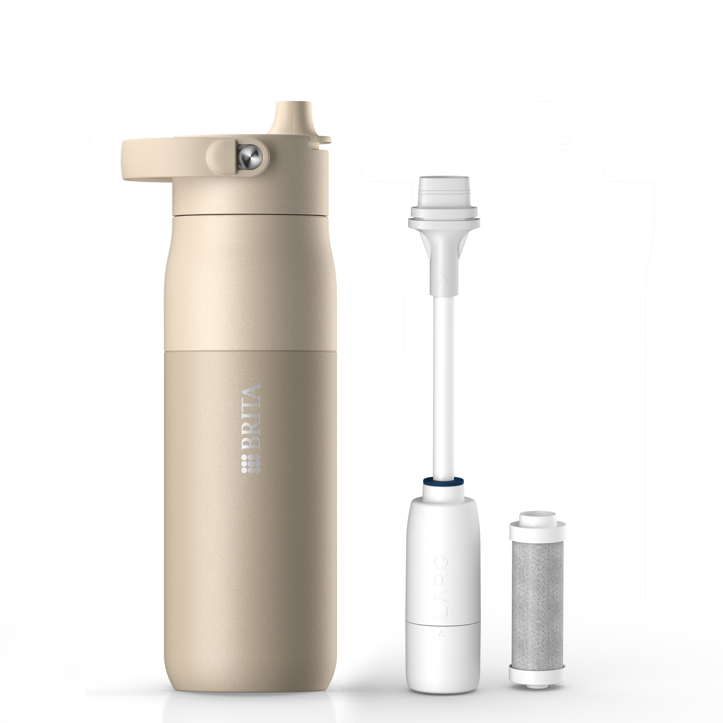 BRITA Trinkflasche BRITA LARQ Essential Filter Trinkflasche (680ml) mit Strohhalm, Edelstahl Wasserflasche mit doppelwandiger Isolierung - hält 24h kalt